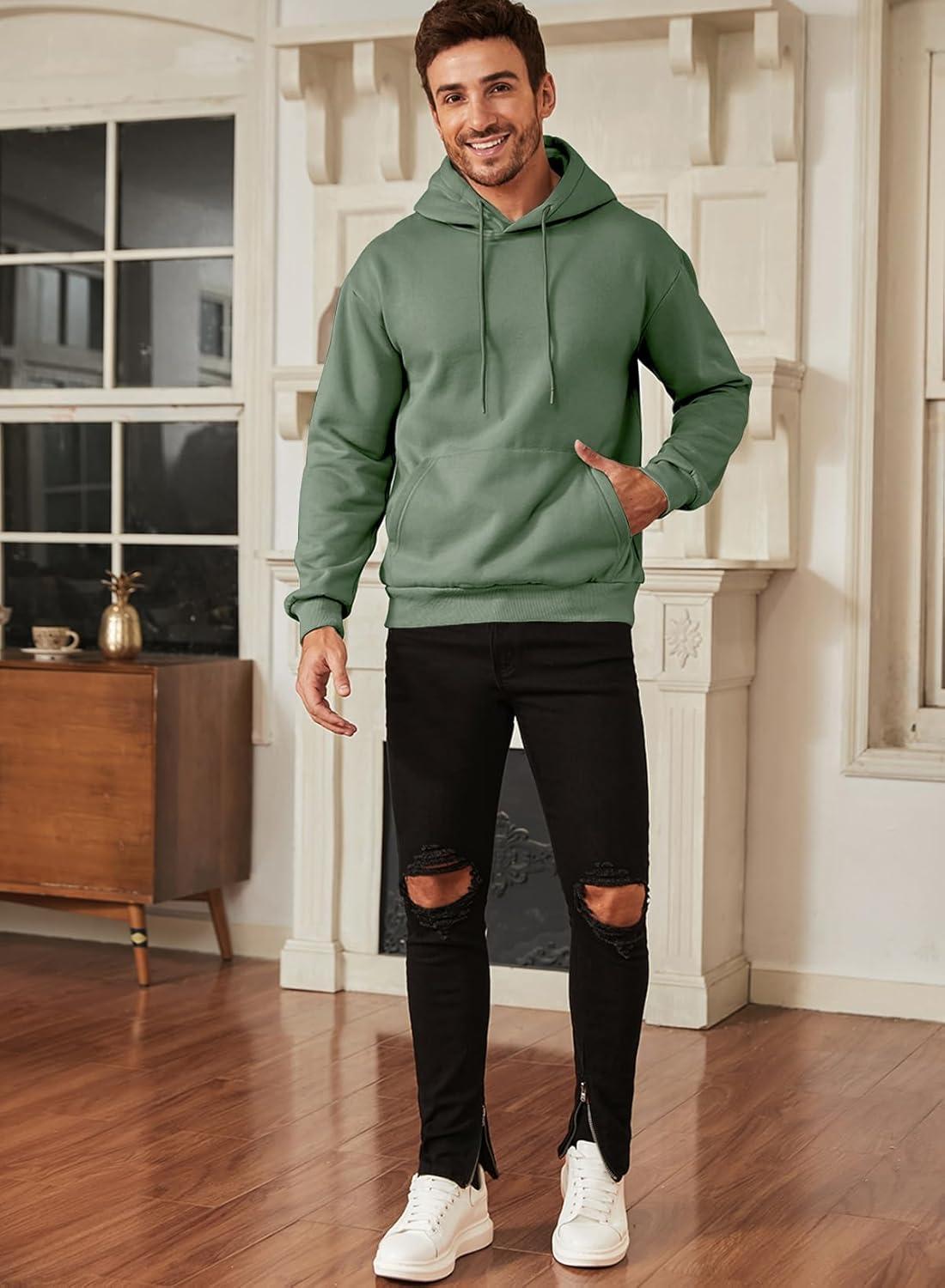 imageJMIERR Mens Casual Cotton Hooded Collar Drawstring Hoodies Pullover Sweatshirts Casual Long Sleeve ShirtsMist Green