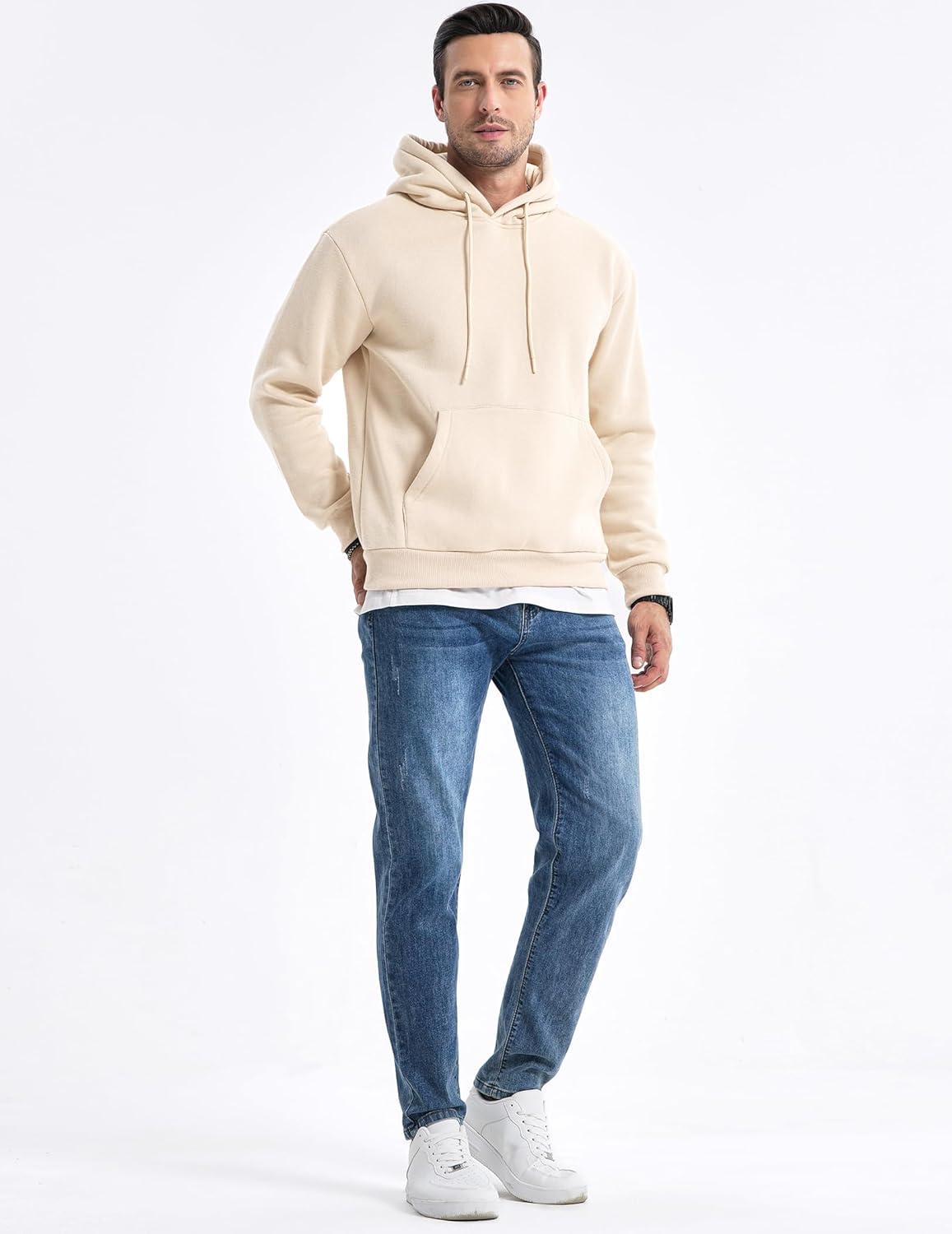 imageJMIERR Mens Casual Cotton Hooded Collar Drawstring Hoodies Pullover Sweatshirts Casual Long Sleeve ShirtsOatmeal