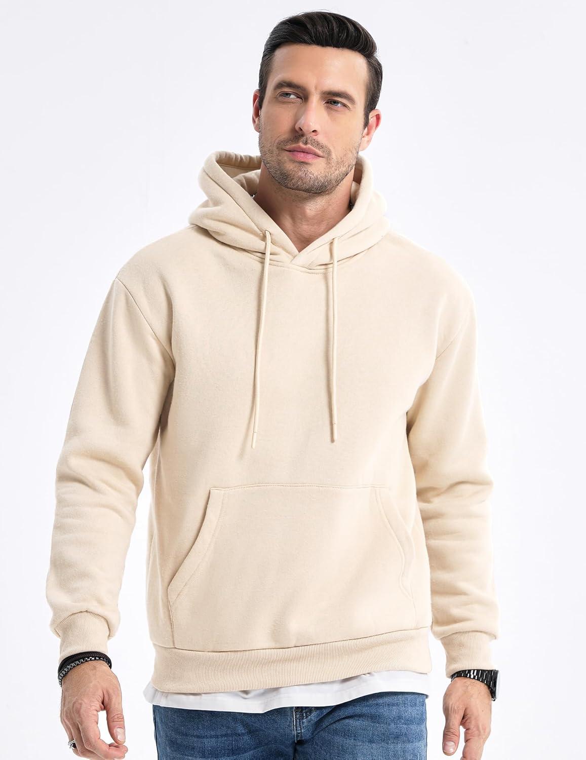 imageJMIERR Mens Casual Cotton Hooded Collar Drawstring Hoodies Pullover Sweatshirts Casual Long Sleeve ShirtsOatmeal