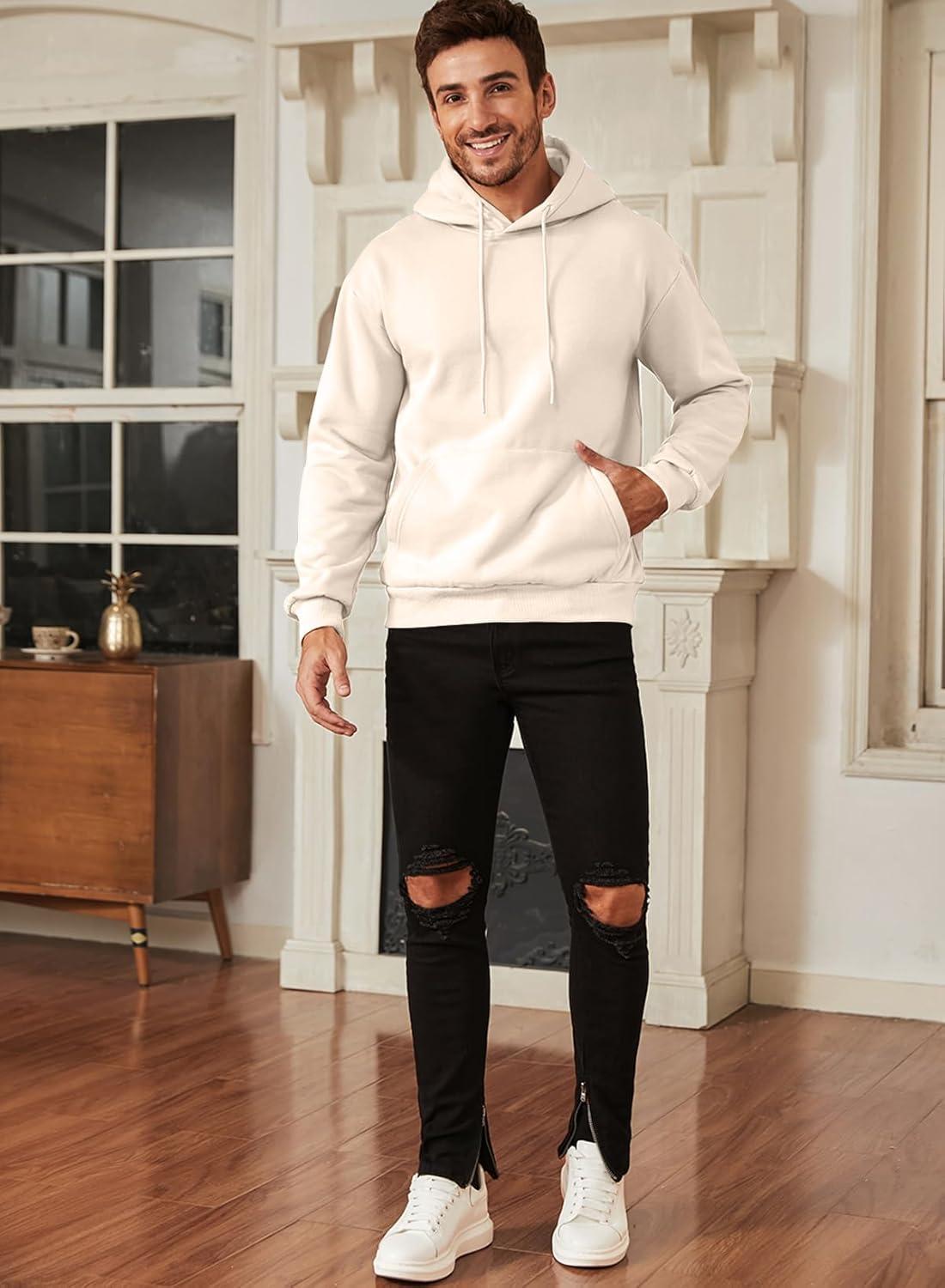 imageJMIERR Mens Casual Cotton Hooded Collar Drawstring Hoodies Pullover Sweatshirts Casual Long Sleeve ShirtsOatmeal