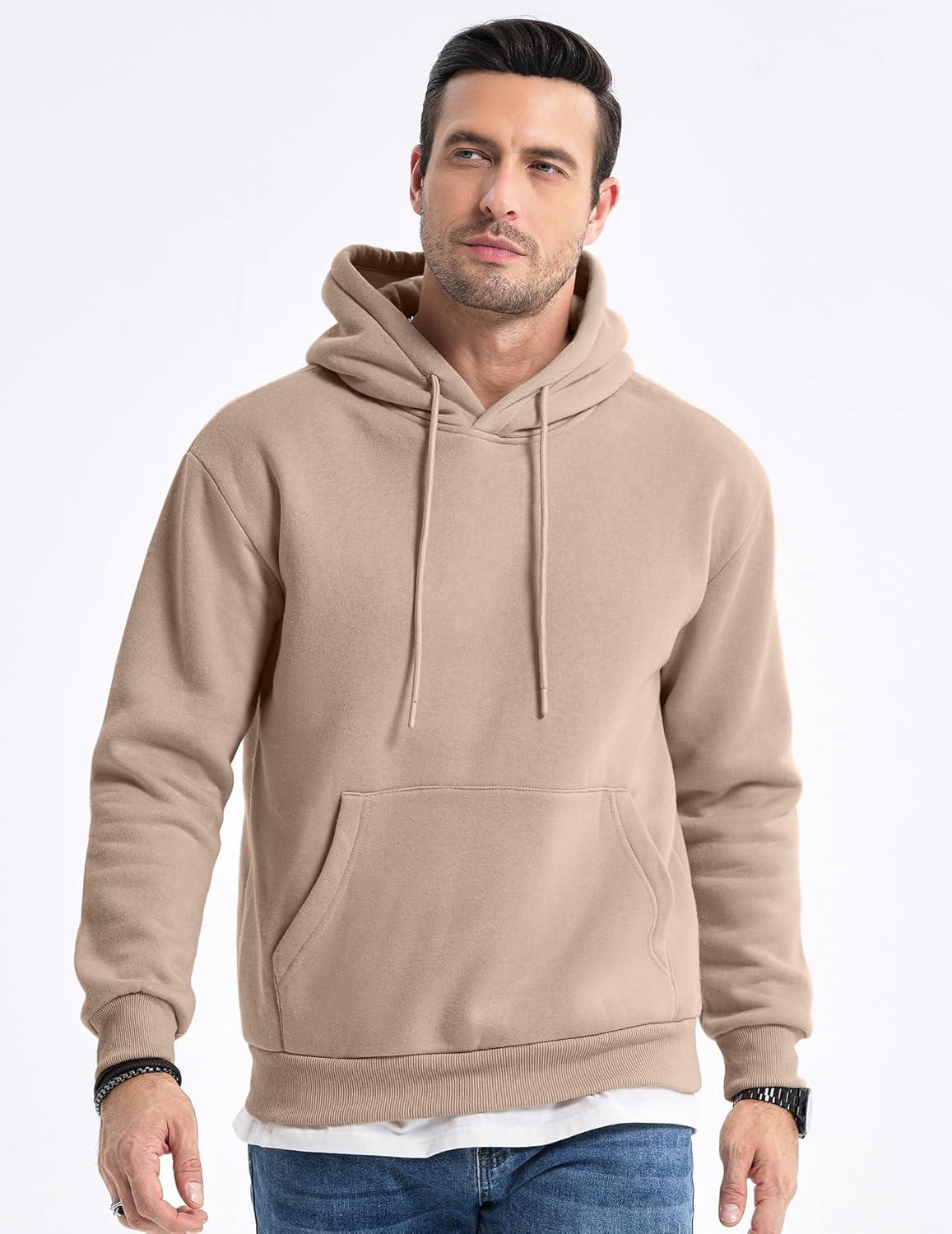imageJMIERR Mens Casual Cotton Hooded Collar Drawstring Hoodies Pullover Sweatshirts Casual Long Sleeve ShirtsParchment