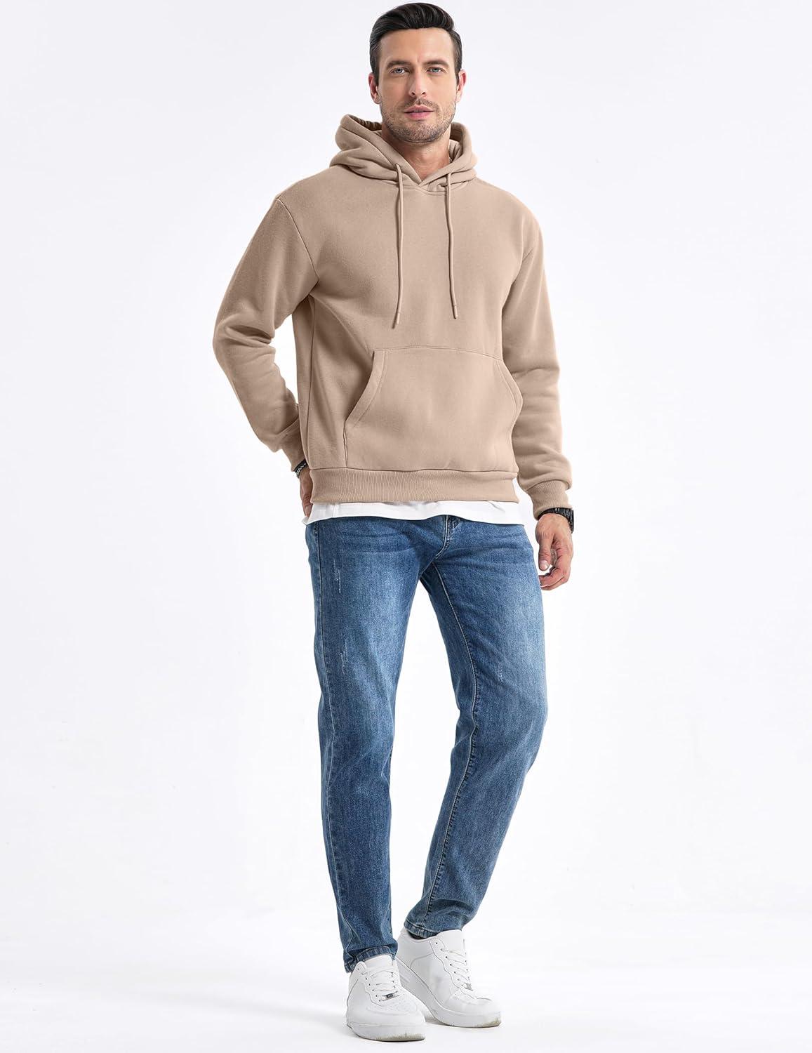 imageJMIERR Mens Casual Cotton Hooded Collar Drawstring Hoodies Pullover Sweatshirts Casual Long Sleeve ShirtsParchment