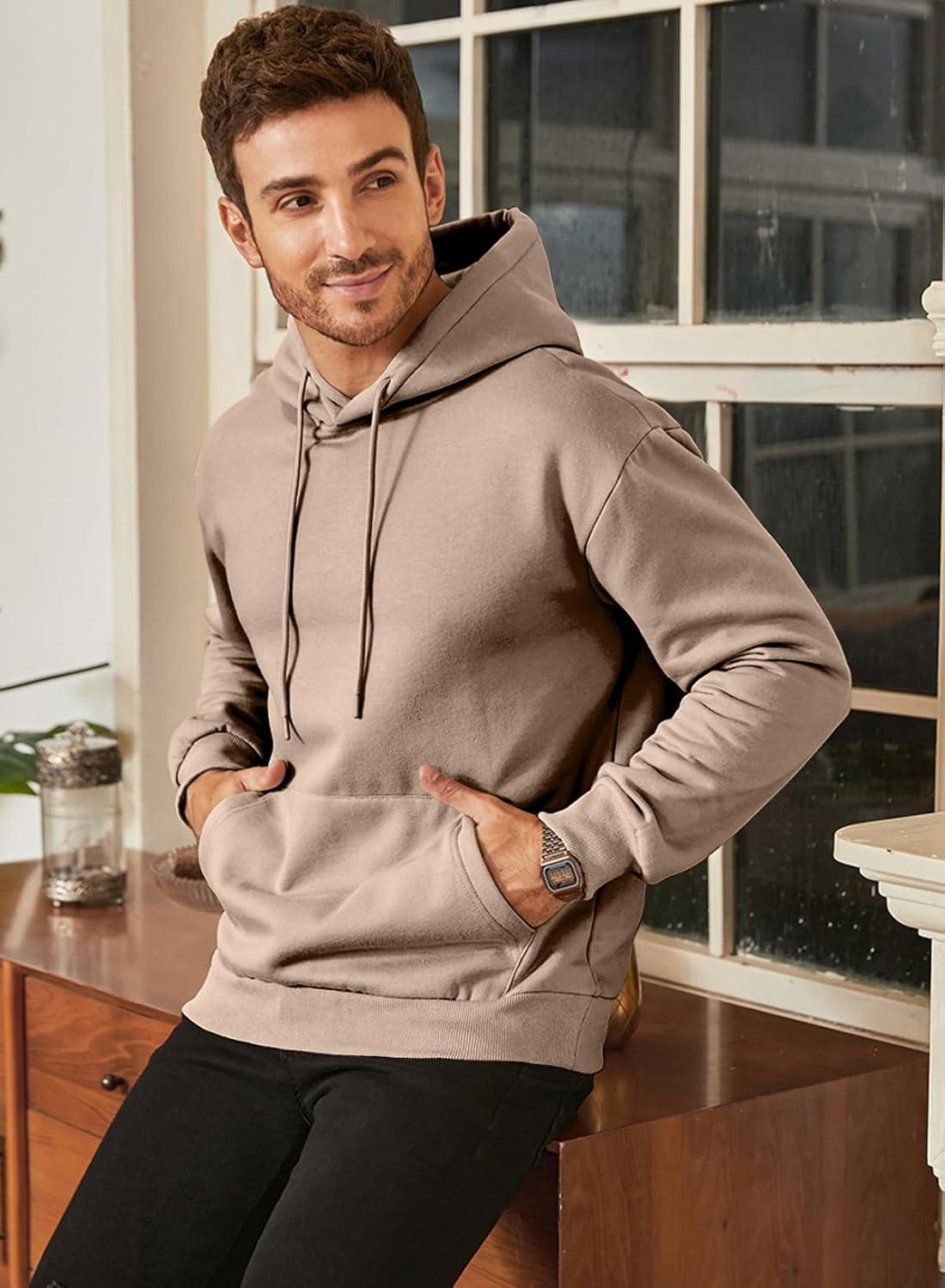 imageJMIERR Mens Casual Cotton Hooded Collar Drawstring Hoodies Pullover Sweatshirts Casual Long Sleeve ShirtsParchment