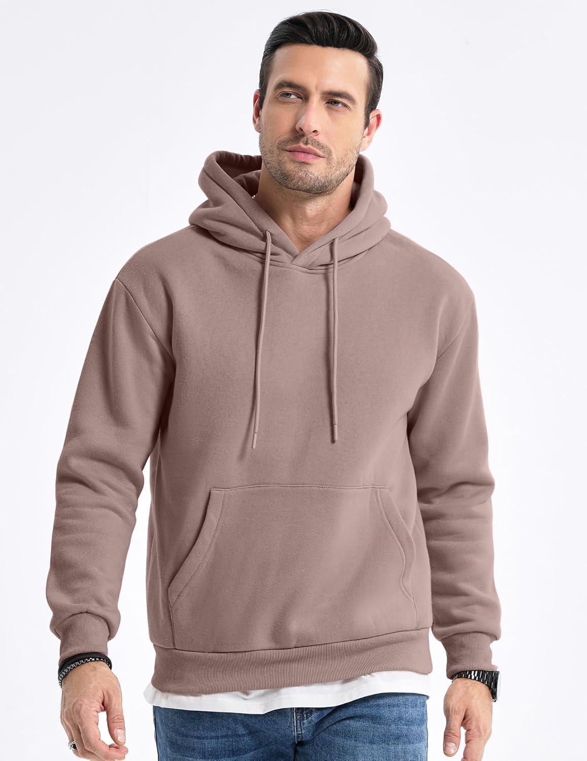imageJMIERR Mens Casual Cotton Hooded Collar Drawstring Hoodies Pullover Sweatshirts Casual Long Sleeve ShirtsPink