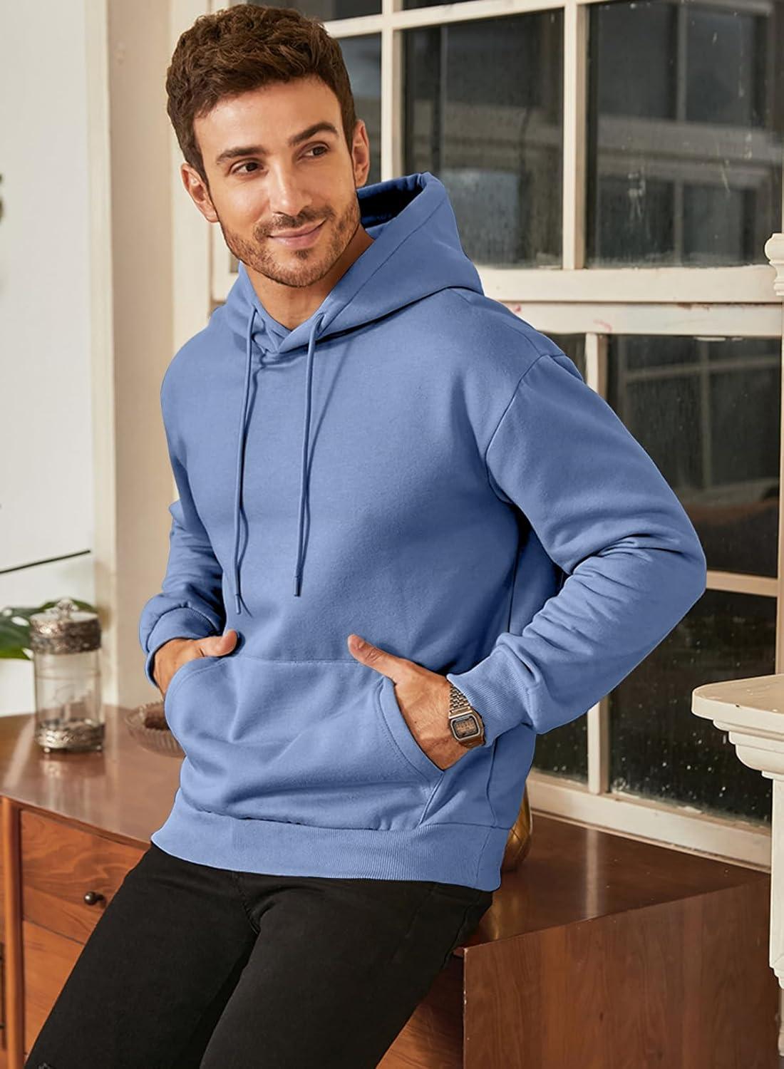 imageJMIERR Mens Casual Cotton Hooded Collar Drawstring Hoodies Pullover Sweatshirts Casual Long Sleeve ShirtsSky Blue