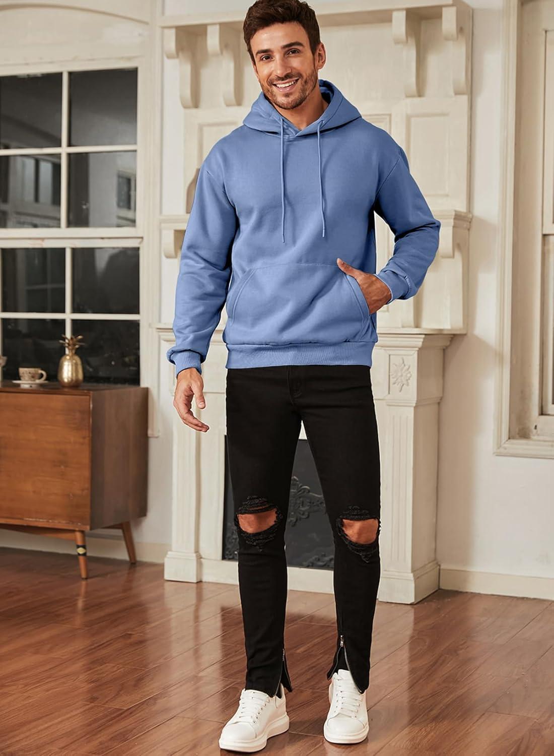 imageJMIERR Mens Casual Cotton Hooded Collar Drawstring Hoodies Pullover Sweatshirts Casual Long Sleeve ShirtsSky Blue