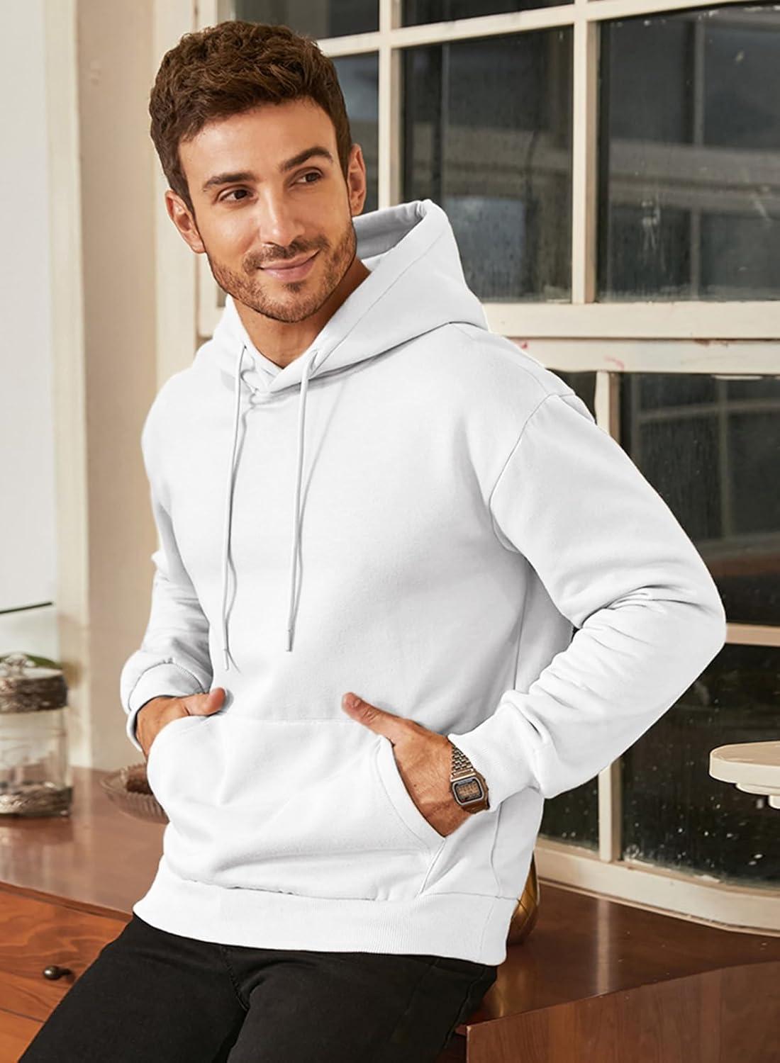 imageJMIERR Mens Casual Cotton Hooded Collar Drawstring Hoodies Pullover Sweatshirts Casual Long Sleeve ShirtsWhite