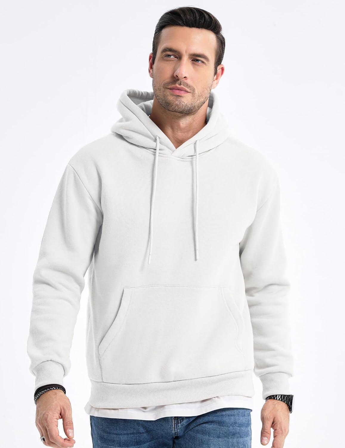 imageJMIERR Mens Casual Cotton Hooded Collar Drawstring Hoodies Pullover Sweatshirts Casual Long Sleeve ShirtsWhite