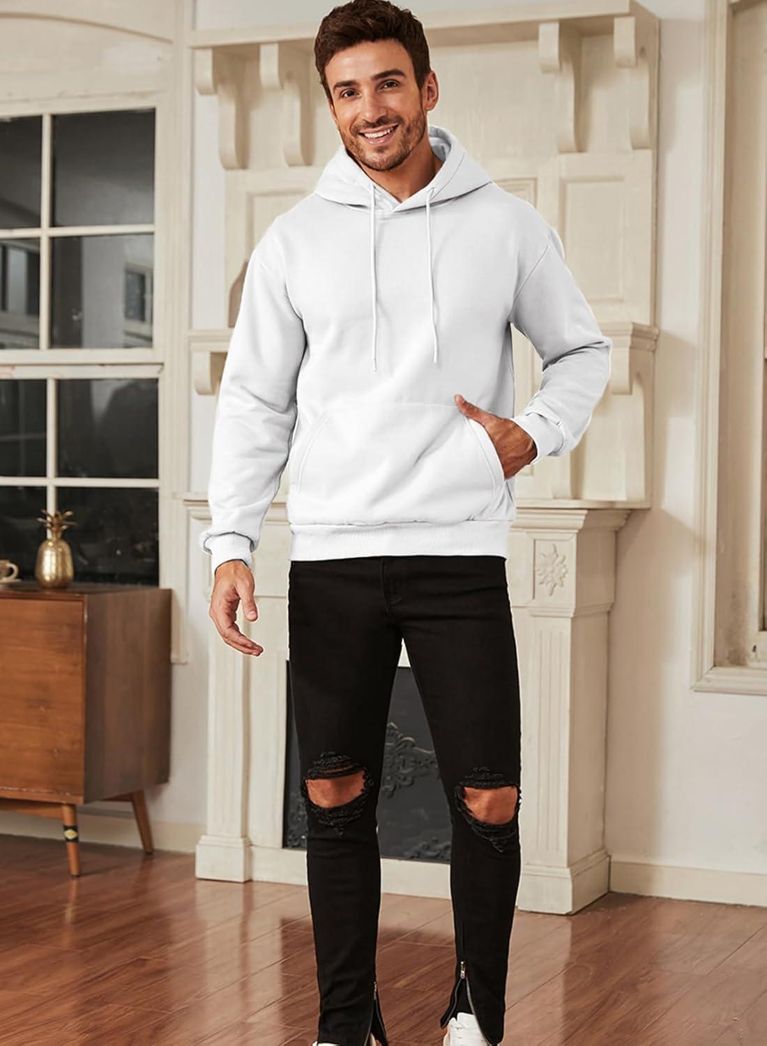 imageJMIERR Mens Casual Cotton Hooded Collar Drawstring Hoodies Pullover Sweatshirts Casual Long Sleeve ShirtsWhite