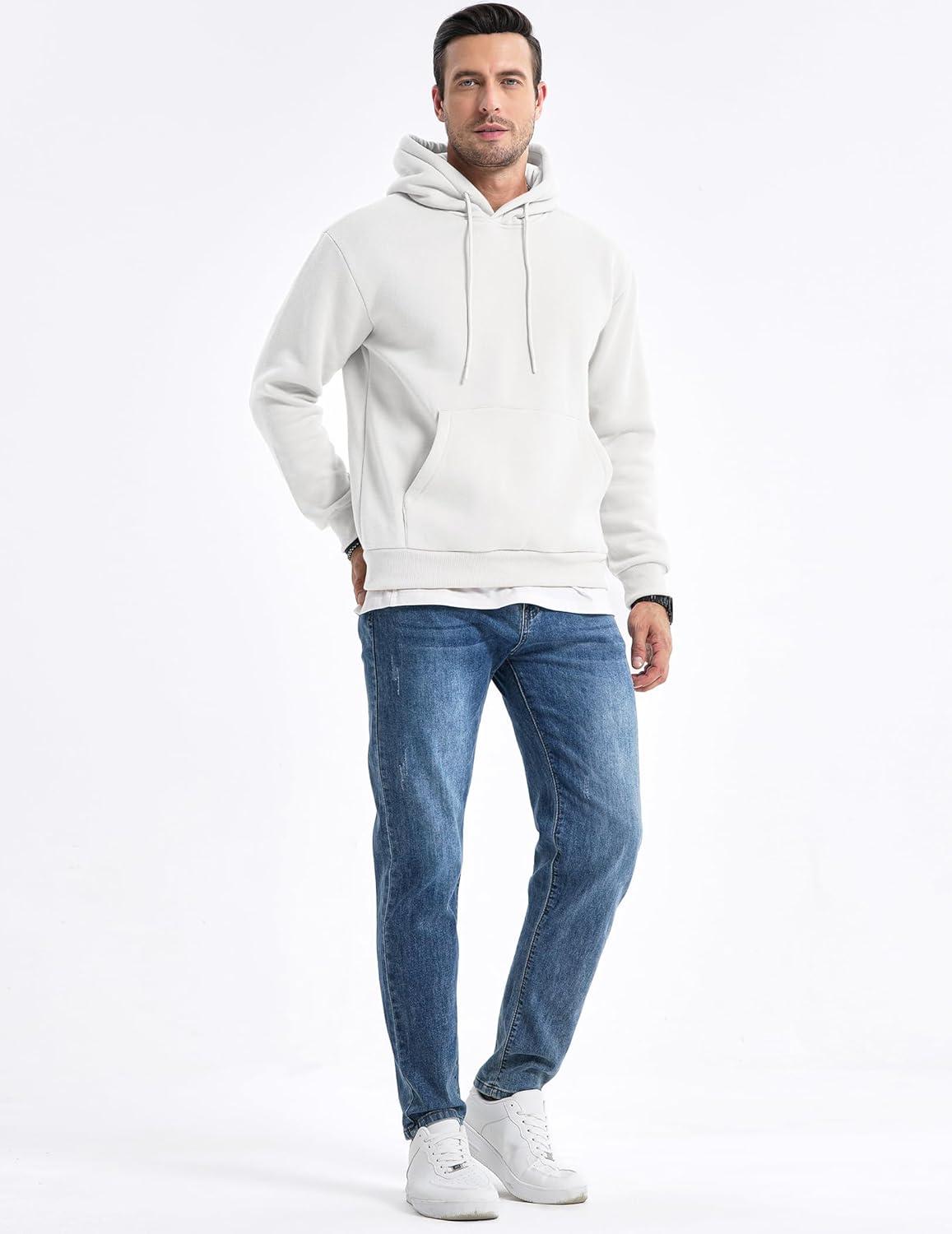 imageJMIERR Mens Casual Cotton Hooded Collar Drawstring Hoodies Pullover Sweatshirts Casual Long Sleeve ShirtsWhite