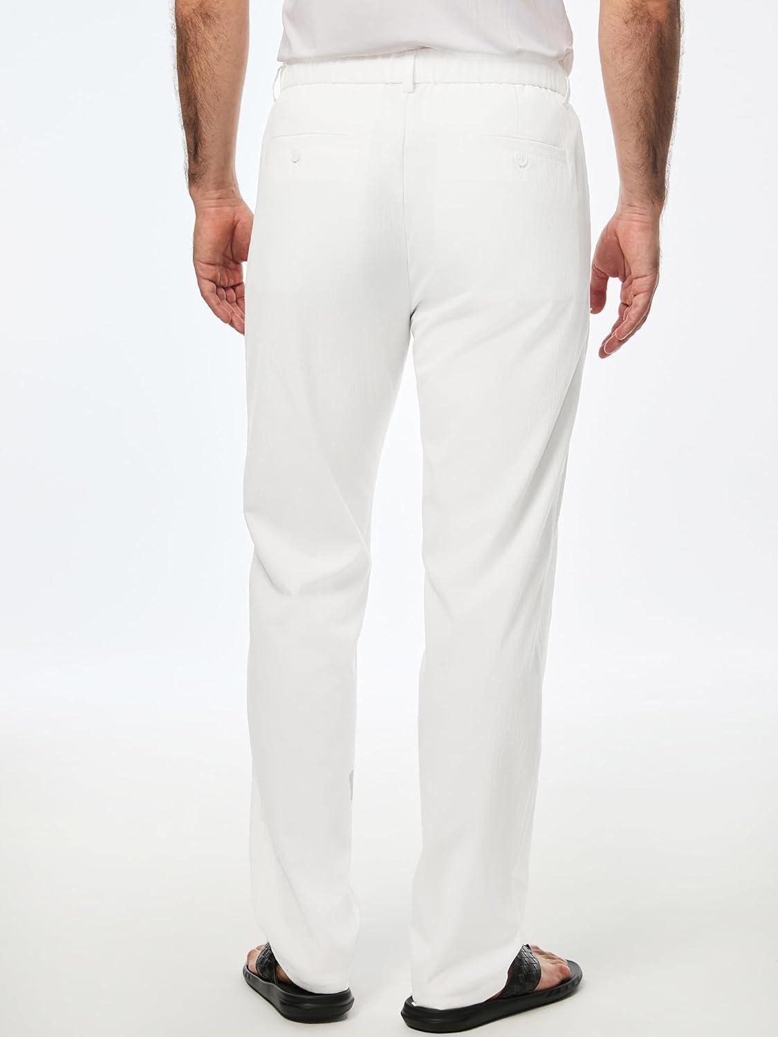 imageJMIERR Mens Casual Drawstring Pants Elastic Waist Lightweight Pant Summer Beach Trouser with PocketsA White