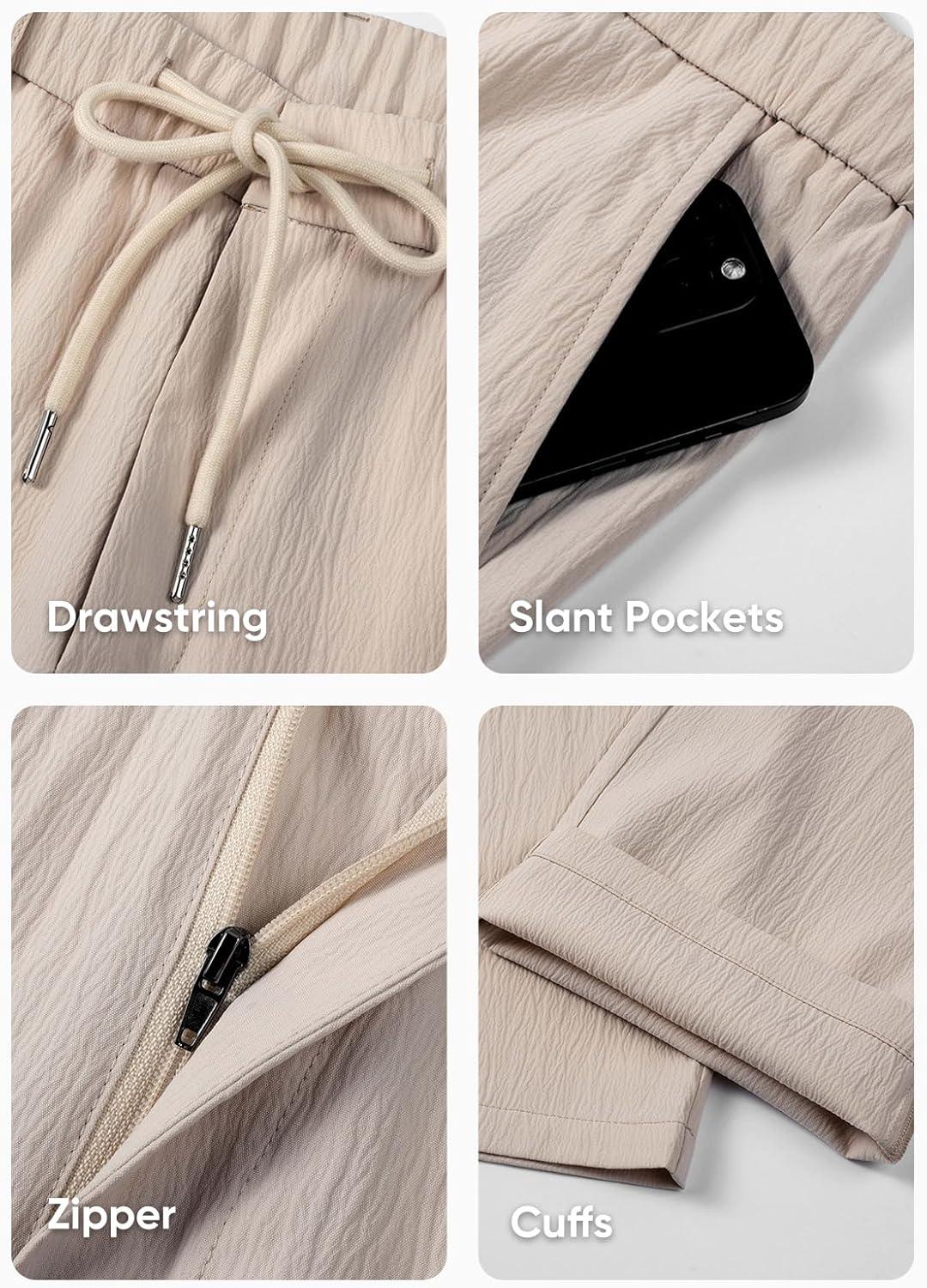 imageJMIERR Mens Casual Drawstring Pants Elastic Waist Lightweight Pant Summer Beach Trouser with PocketsB Apricot