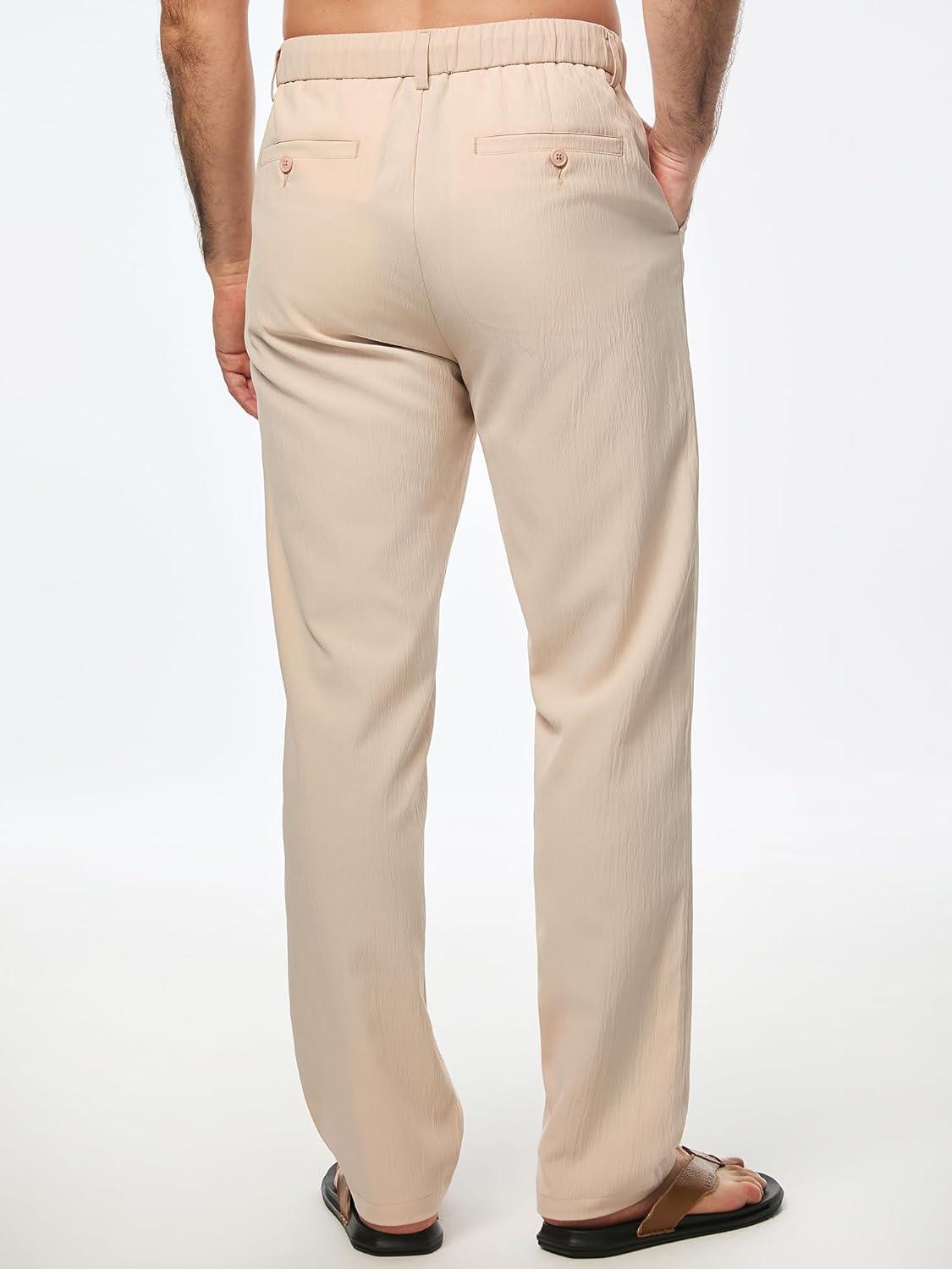 imageJMIERR Mens Casual Drawstring Pants Elastic Waist Lightweight Pant Summer Beach Trouser with PocketsB Apricot