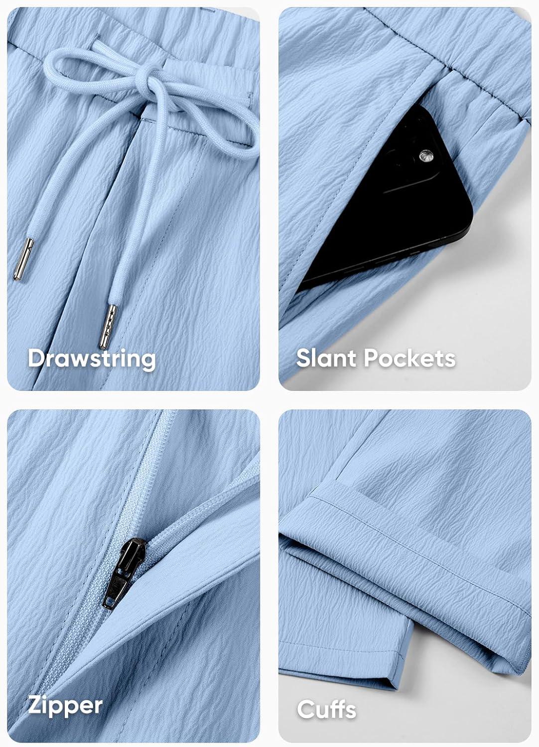 imageJMIERR Mens Casual Drawstring Pants Elastic Waist Lightweight Pant Summer Beach Trouser with PocketsBeau Blue