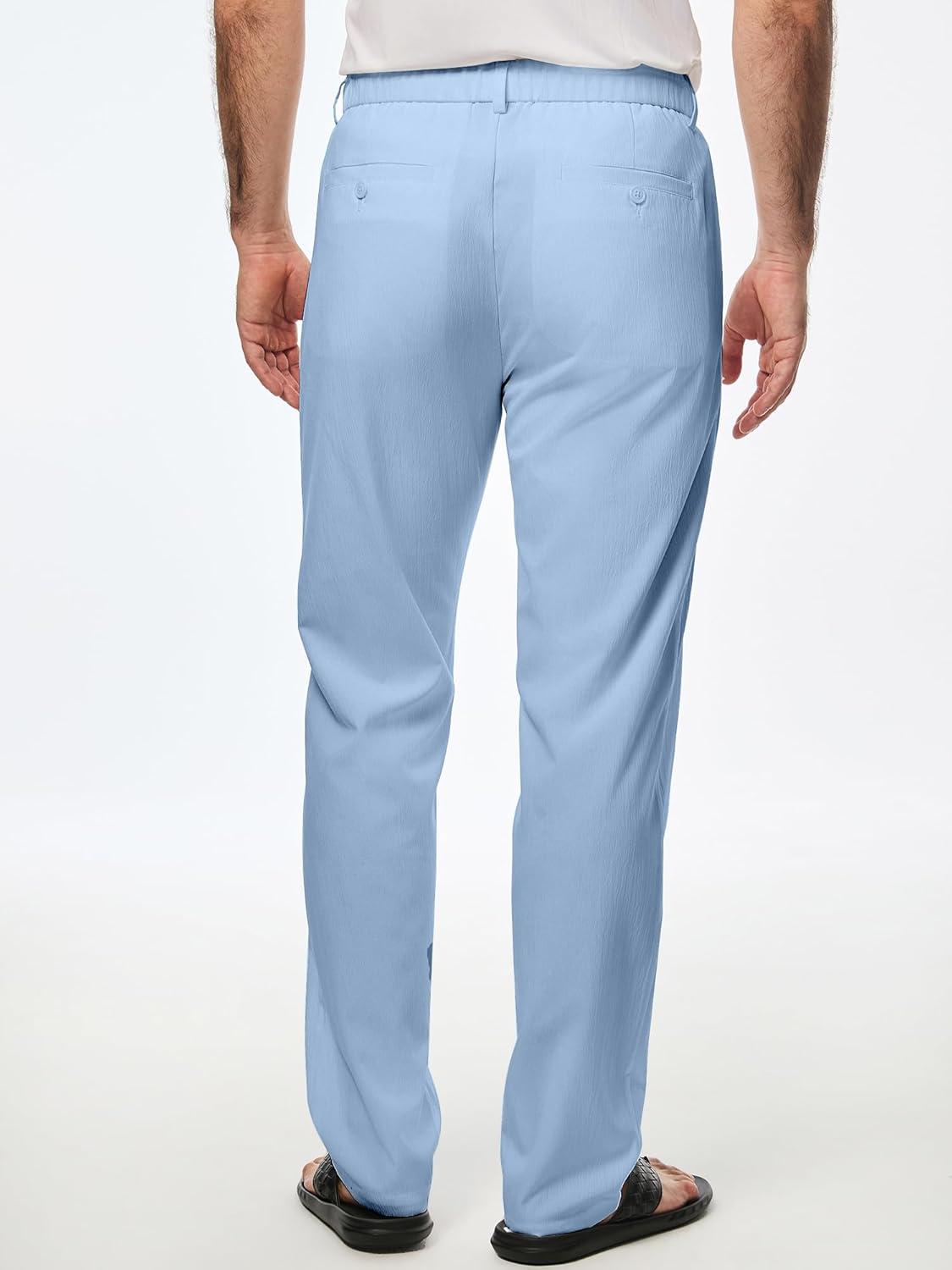 imageJMIERR Mens Casual Drawstring Pants Elastic Waist Lightweight Pant Summer Beach Trouser with PocketsBeau Blue