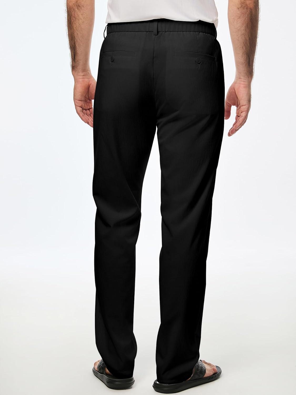 imageJMIERR Mens Casual Drawstring Pants Elastic Waist Lightweight Pant Summer Beach Trouser with PocketsBlack