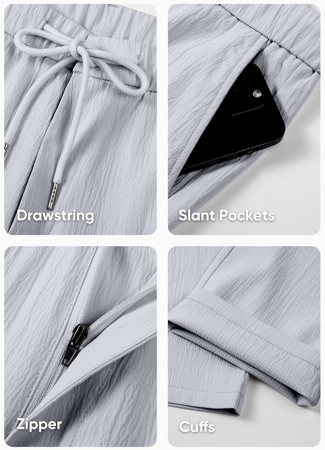 imageJMIERR Mens Casual Drawstring Pants Elastic Waist Lightweight Pant Summer Beach Trouser with PocketsBluish Gray