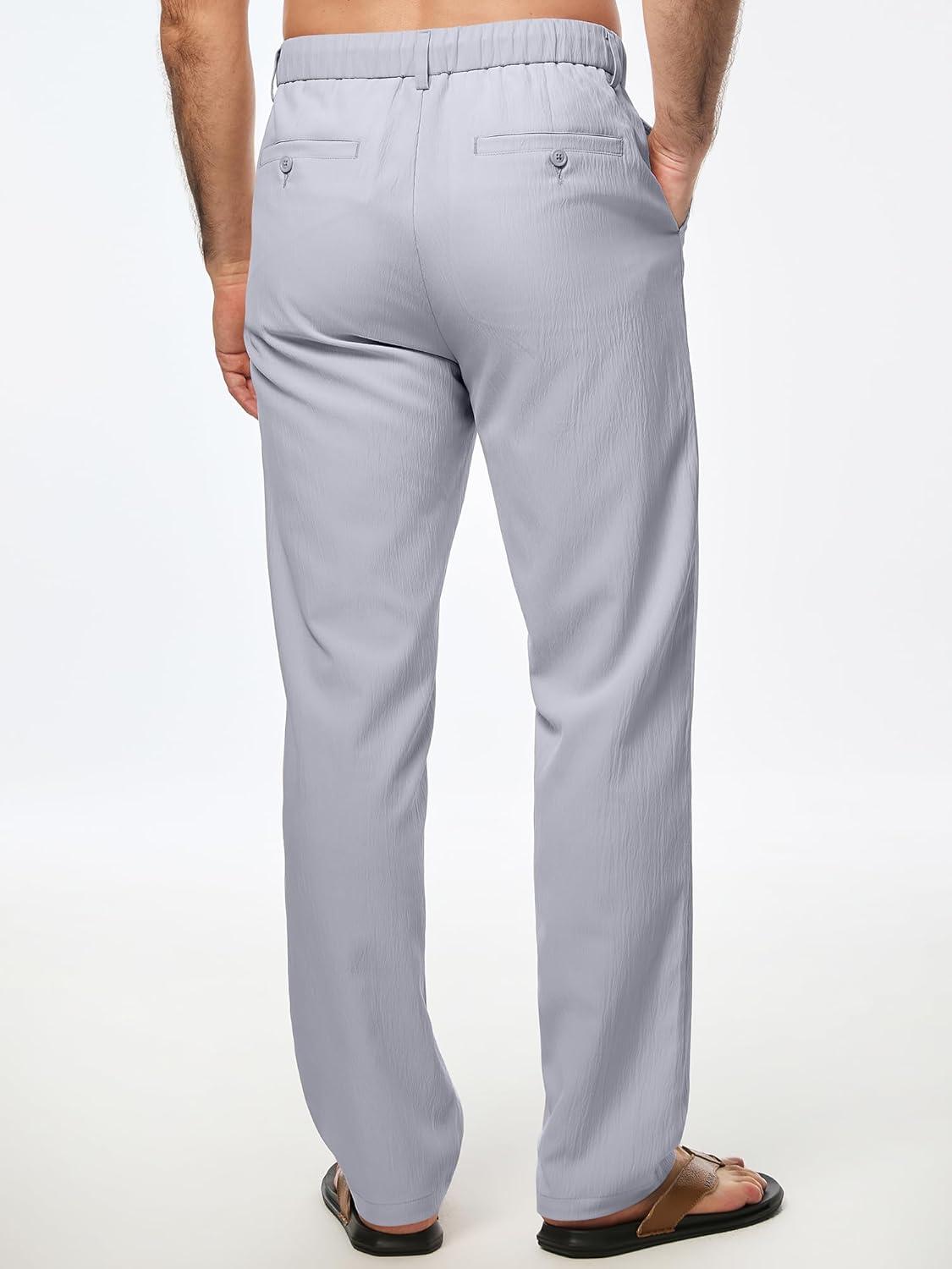 imageJMIERR Mens Casual Drawstring Pants Elastic Waist Lightweight Pant Summer Beach Trouser with PocketsBluish Gray