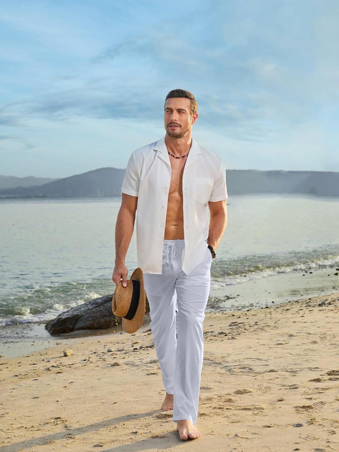 imageJMIERR Mens Casual Drawstring Pants Elastic Waist Lightweight Pant Summer Beach Trouser with PocketsBluish Gray