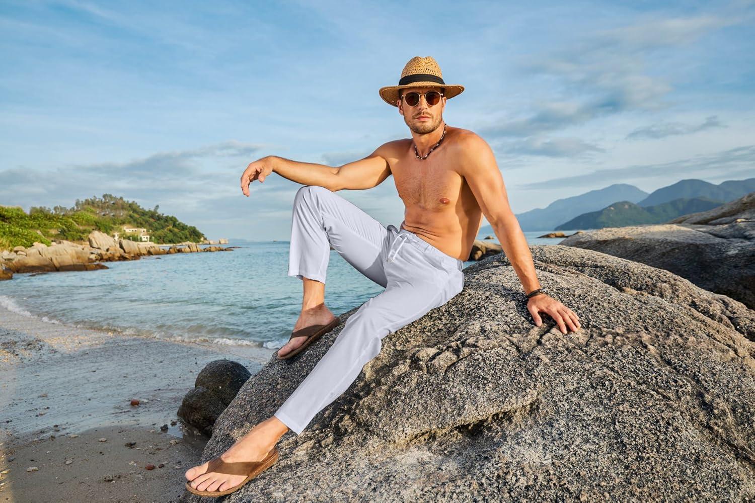 imageJMIERR Mens Casual Drawstring Pants Elastic Waist Lightweight Pant Summer Beach Trouser with PocketsBluish Gray