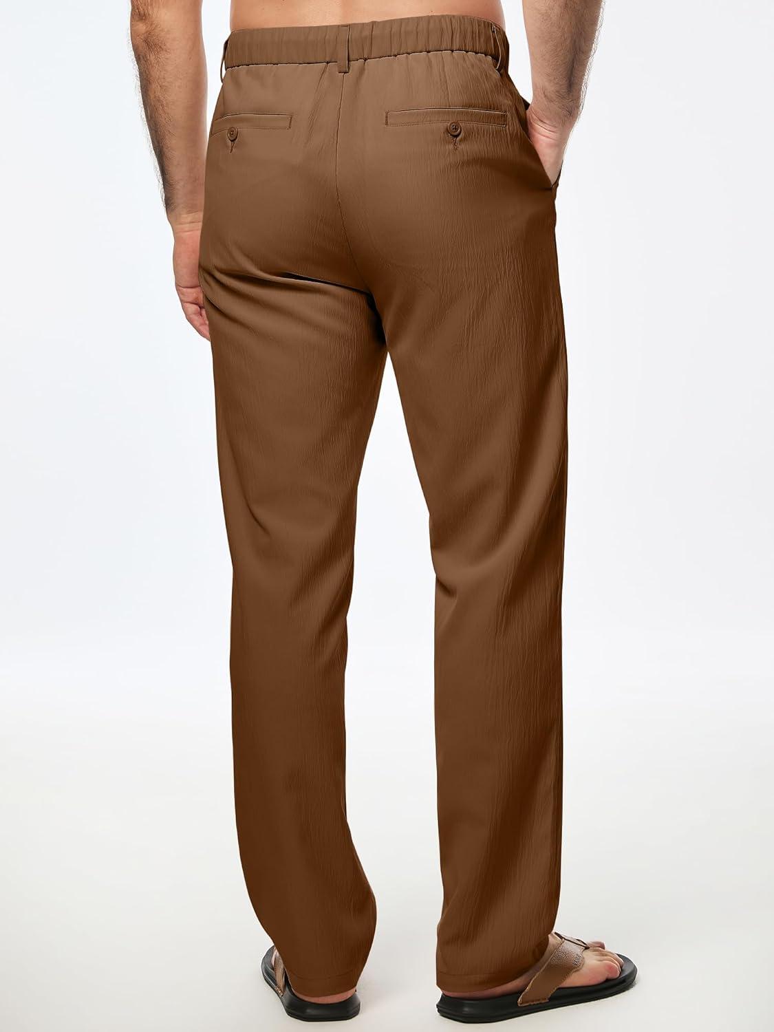 imageJMIERR Mens Casual Drawstring Pants Elastic Waist Lightweight Pant Summer Beach Trouser with PocketsBrown