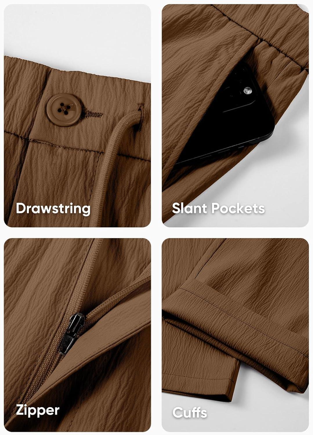 imageJMIERR Mens Casual Drawstring Pants Elastic Waist Lightweight Pant Summer Beach Trouser with PocketsBrown