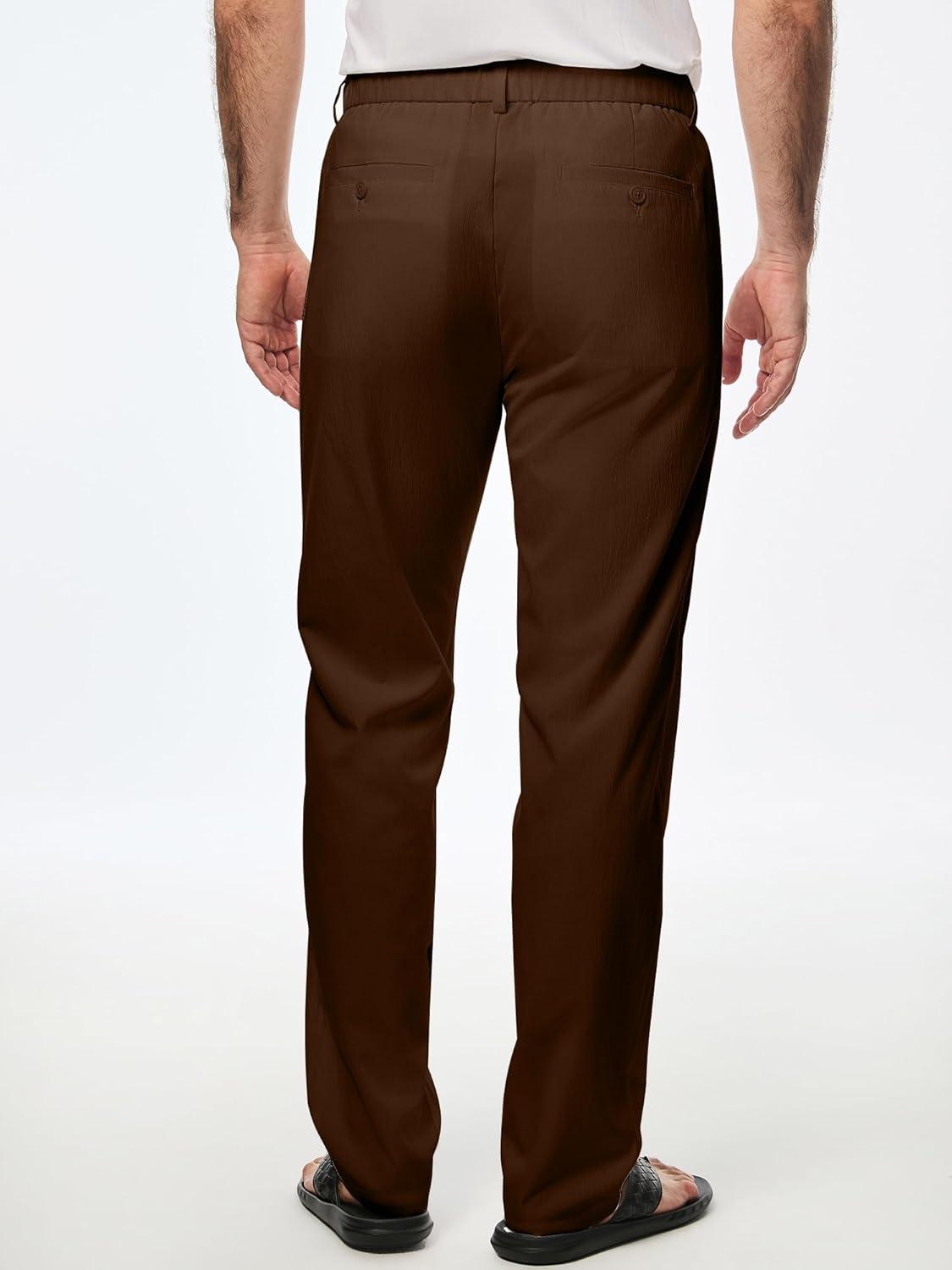 imageJMIERR Mens Casual Drawstring Pants Elastic Waist Lightweight Pant Summer Beach Trouser with PocketsCoffee