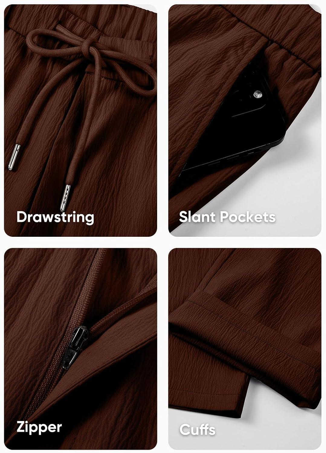 imageJMIERR Mens Casual Drawstring Pants Elastic Waist Lightweight Pant Summer Beach Trouser with PocketsCoffee