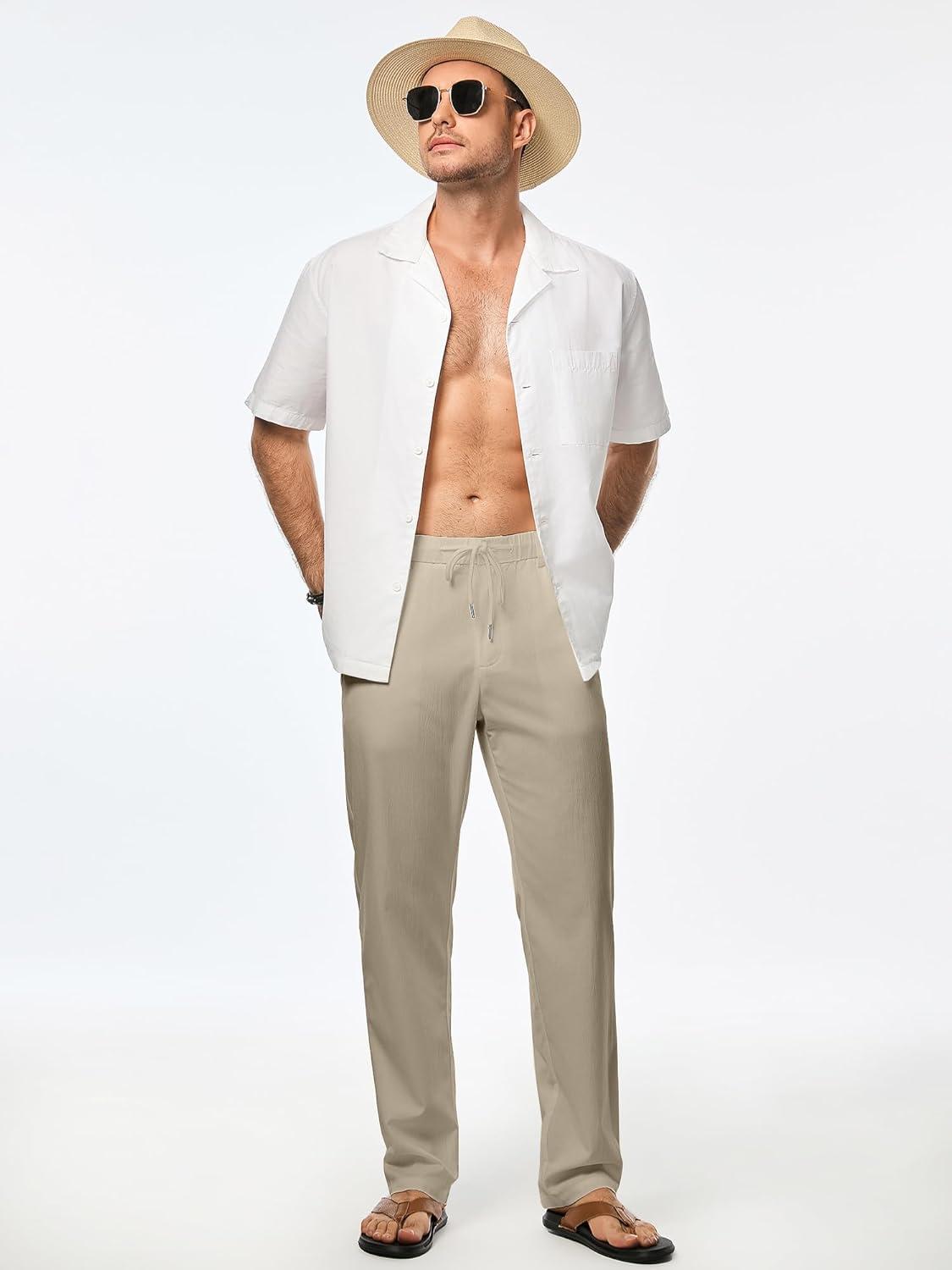 imageJMIERR Mens Casual Drawstring Pants Elastic Waist Lightweight Pant Summer Beach Trouser with PocketsGray