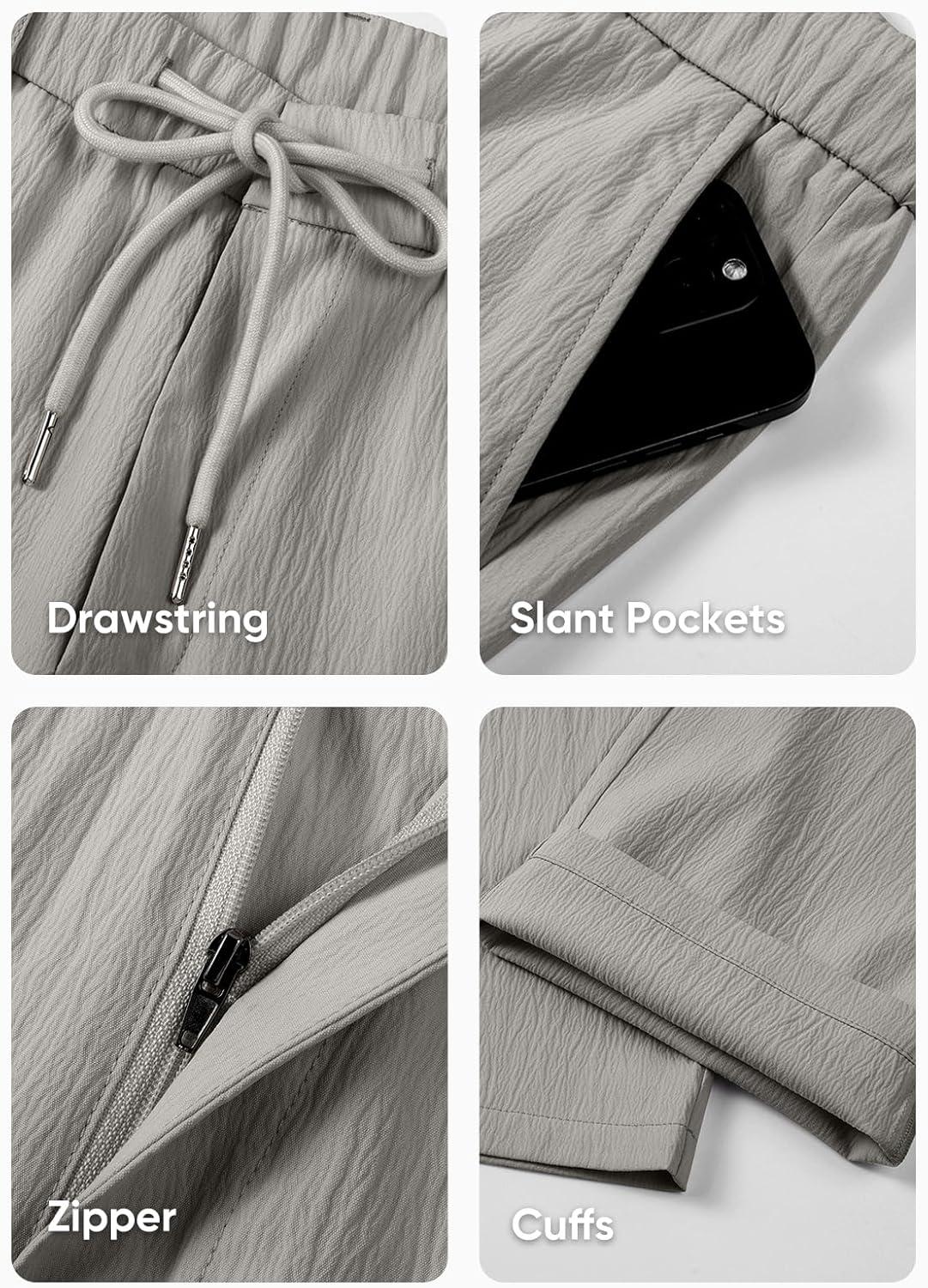 imageJMIERR Mens Casual Drawstring Pants Elastic Waist Lightweight Pant Summer Beach Trouser with PocketsGray