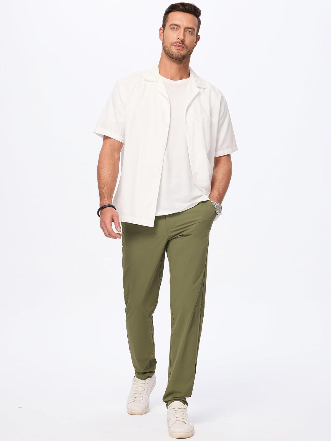 imageJMIERR Mens Casual Elastic Waist Pants Water Resistant QuickDry Lightweight Outdoor Golf Pant with Zipper PocketsOlive Green