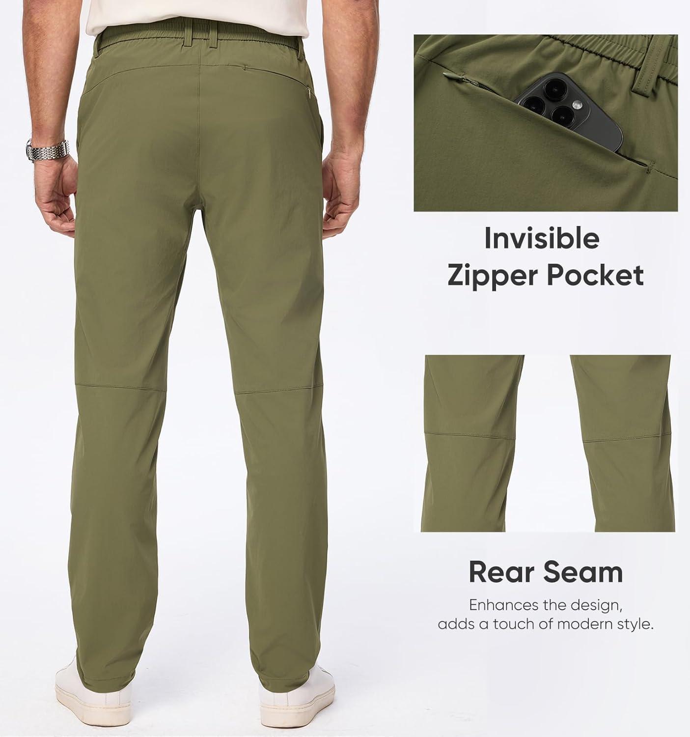 imageJMIERR Mens Casual Elastic Waist Pants Water Resistant QuickDry Lightweight Outdoor Golf Pant with Zipper PocketsOlive Green