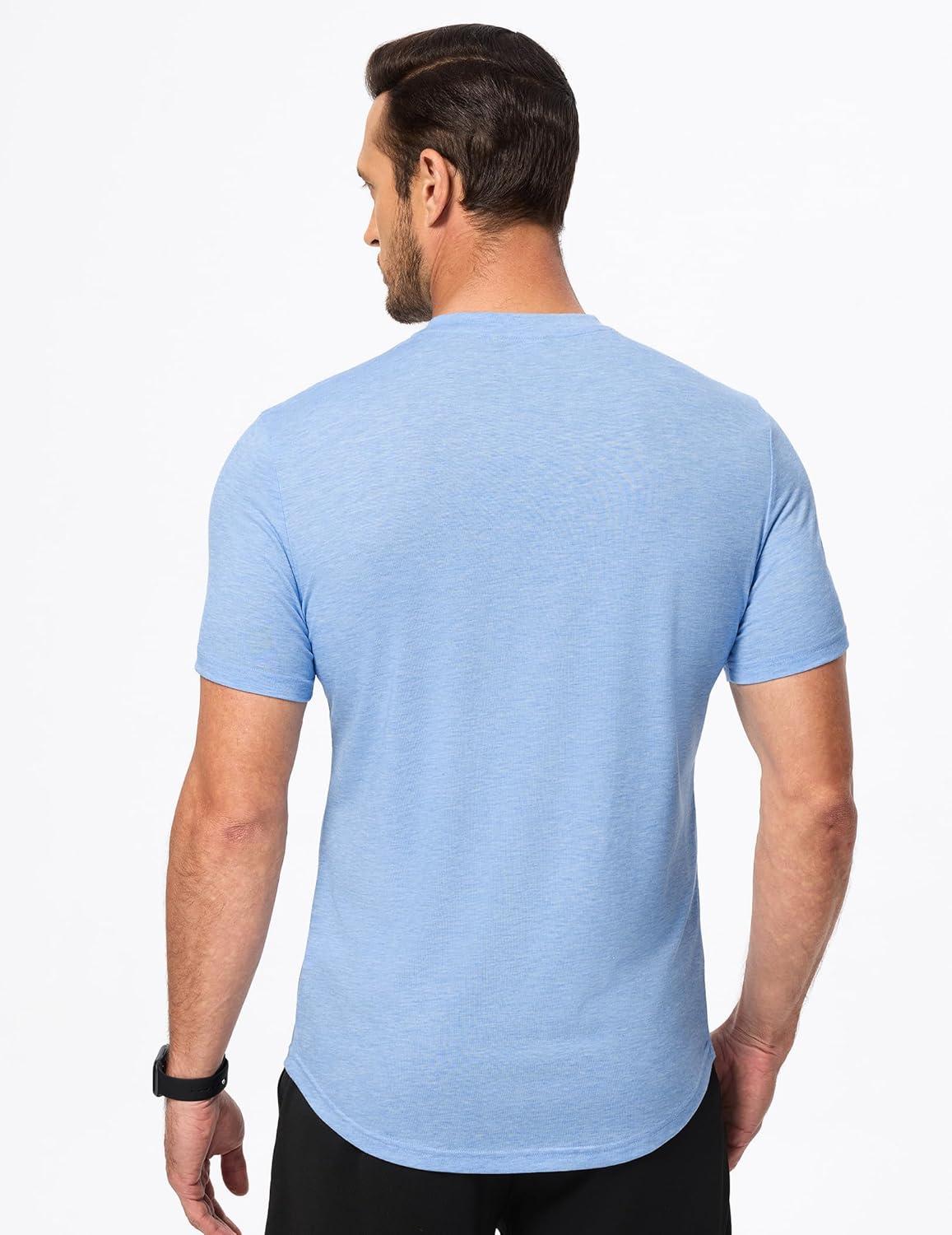 imageJMIERR Mens Casual Henley Shirts Short Sleeve Basic Button Muscle Longline TShirt Gym Workout Athletic Tee01 Blue