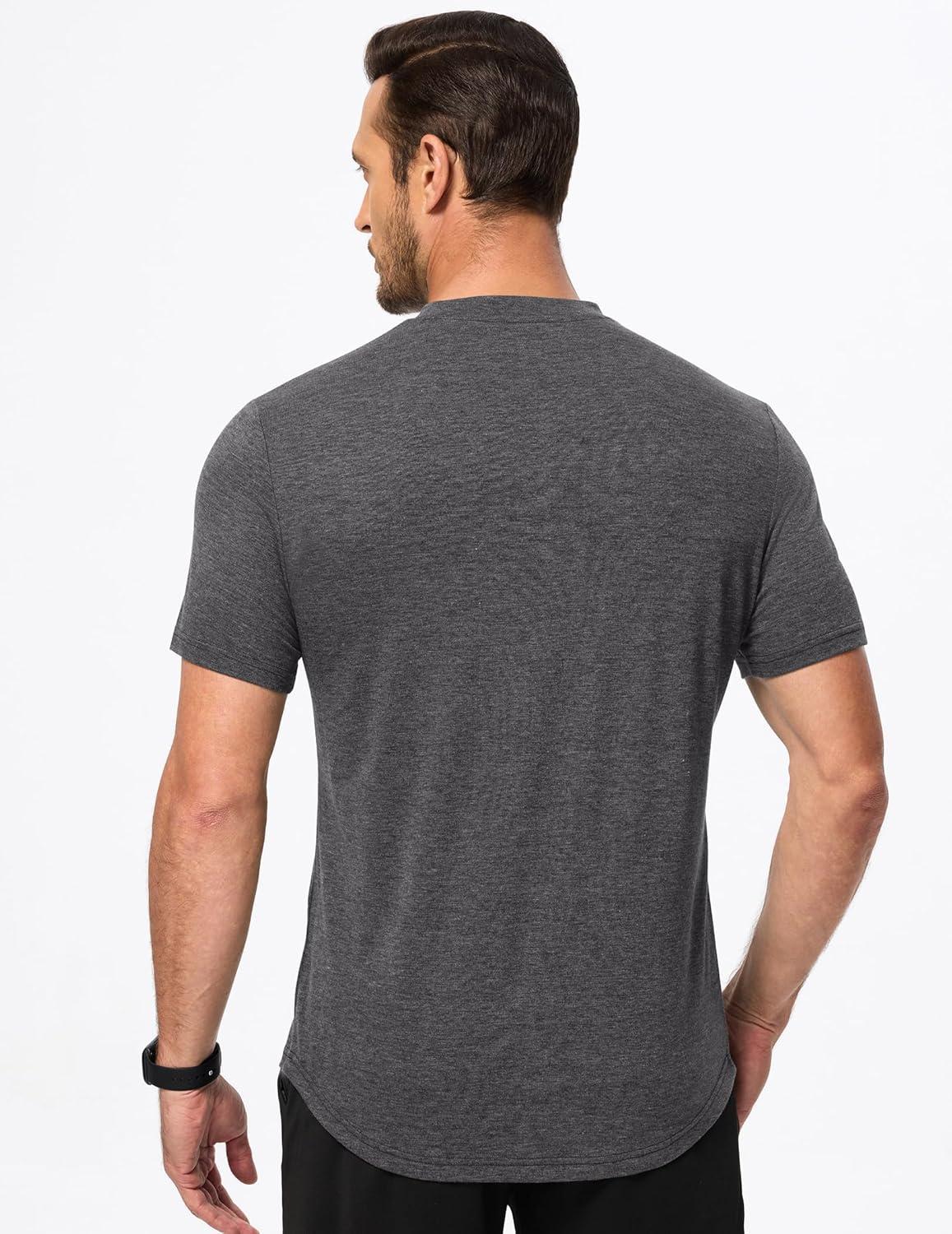 imageJMIERR Mens Casual Henley Shirts Short Sleeve Basic Button Muscle Longline TShirt Gym Workout Athletic TeeDark Grey