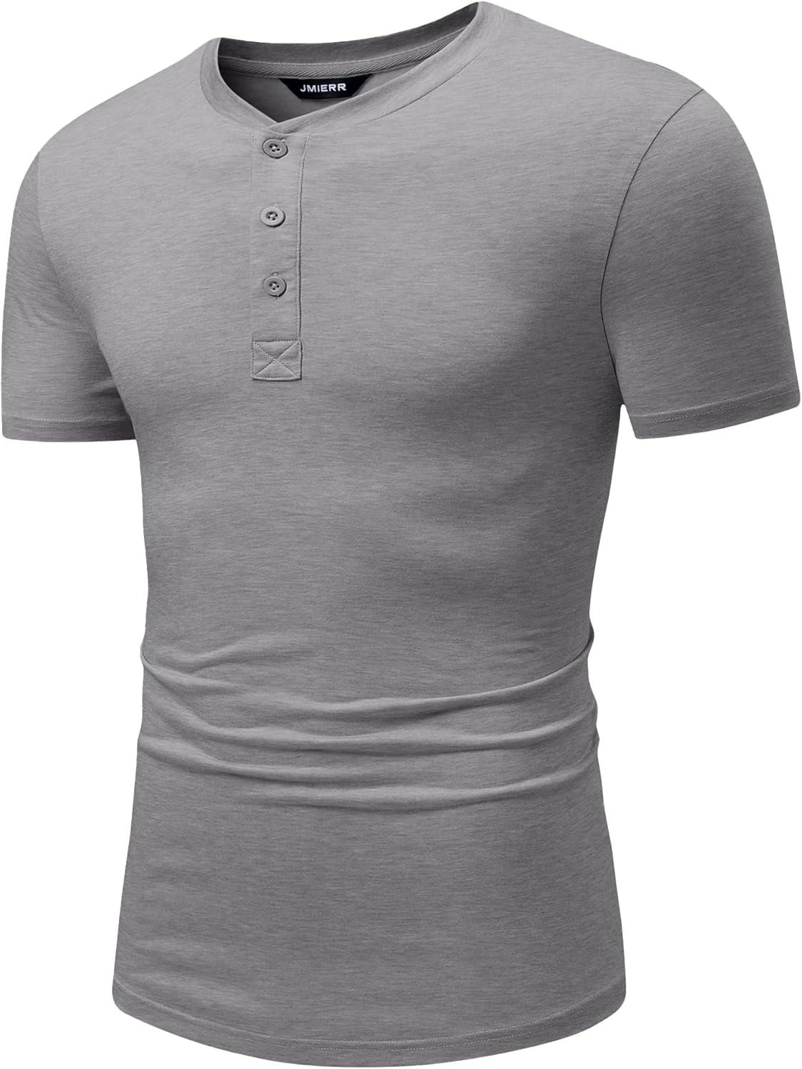 imageJMIERR Mens Casual Henley Shirts Short Sleeve Basic Button Muscle Longline TShirt Gym Workout Athletic TeeGrey