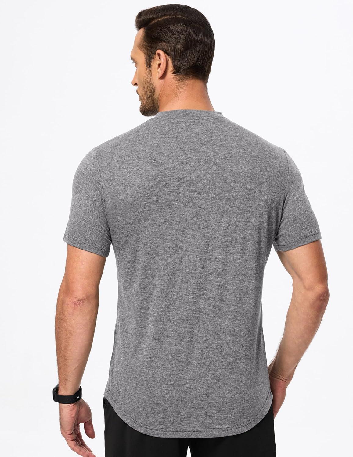 imageJMIERR Mens Casual Henley Shirts Short Sleeve Basic Button Muscle Longline TShirt Gym Workout Athletic TeeGrey