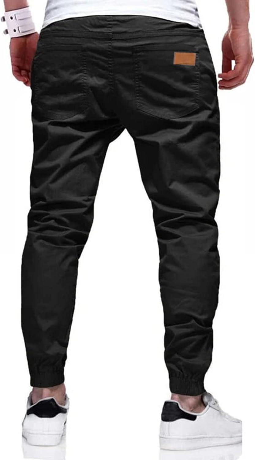 imageJMIERR Mens Casual Joggers Pants Cotton Drawstring Chino Cargo Pants Hiking Outdoor Twill Track Jogging Sweatpants PantsBlack