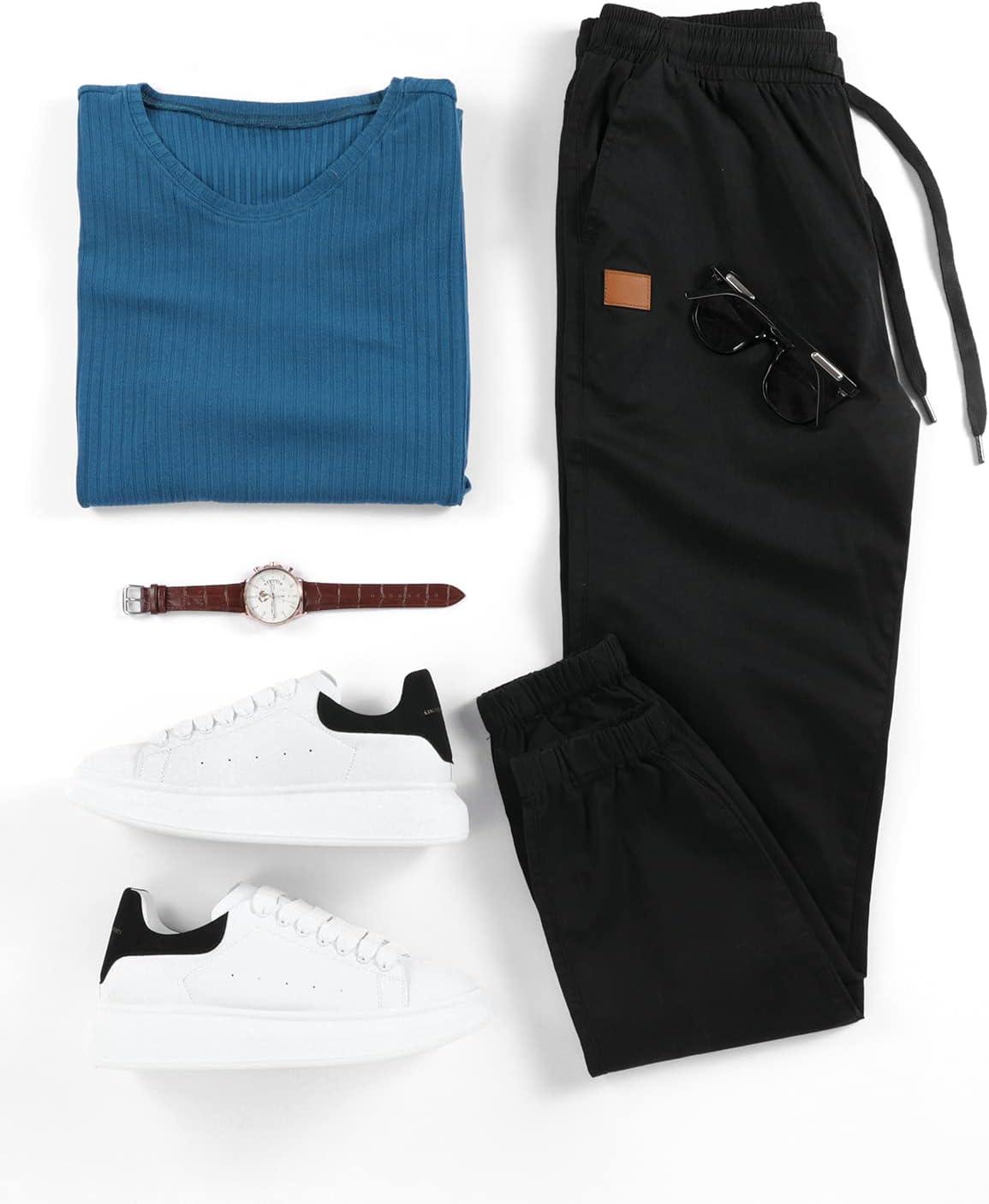 imageJMIERR Mens Casual Joggers Pants Cotton Drawstring Chino Cargo Pants Hiking Outdoor Twill Track Jogging Sweatpants PantsBlack