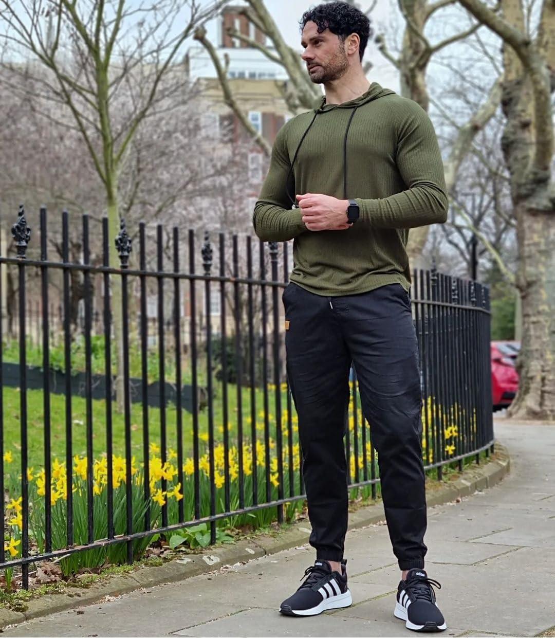 imageJMIERR Mens Casual Joggers Pants Cotton Drawstring Chino Cargo Pants Hiking Outdoor Twill Track Jogging Sweatpants PantsBlack