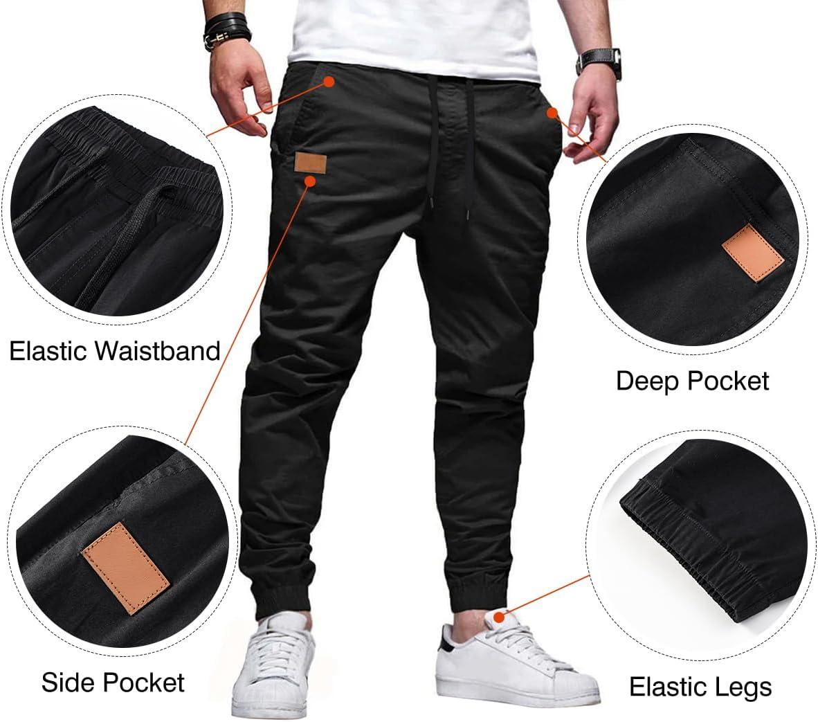 imageJMIERR Mens Casual Joggers Pants Cotton Drawstring Chino Cargo Pants Hiking Outdoor Twill Track Jogging Sweatpants PantsBlack