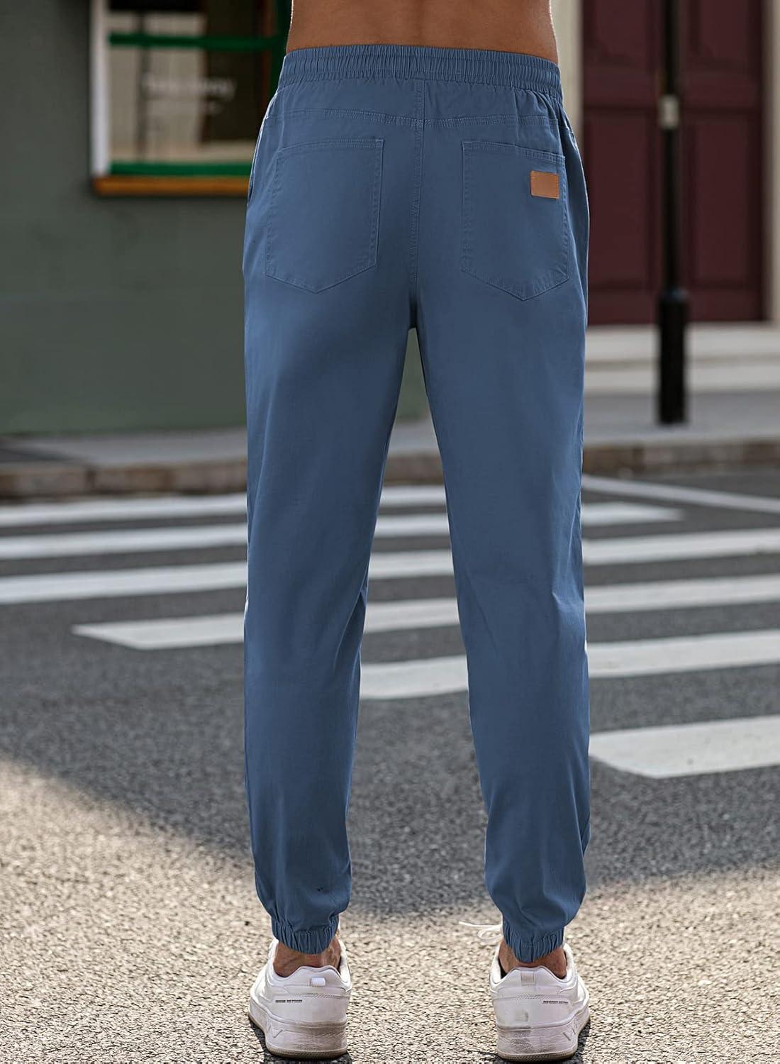 imageJMIERR Mens Casual Joggers Pants Cotton Drawstring Chino Cargo Pants Hiking Outdoor Twill Track Jogging Sweatpants PantsBlue