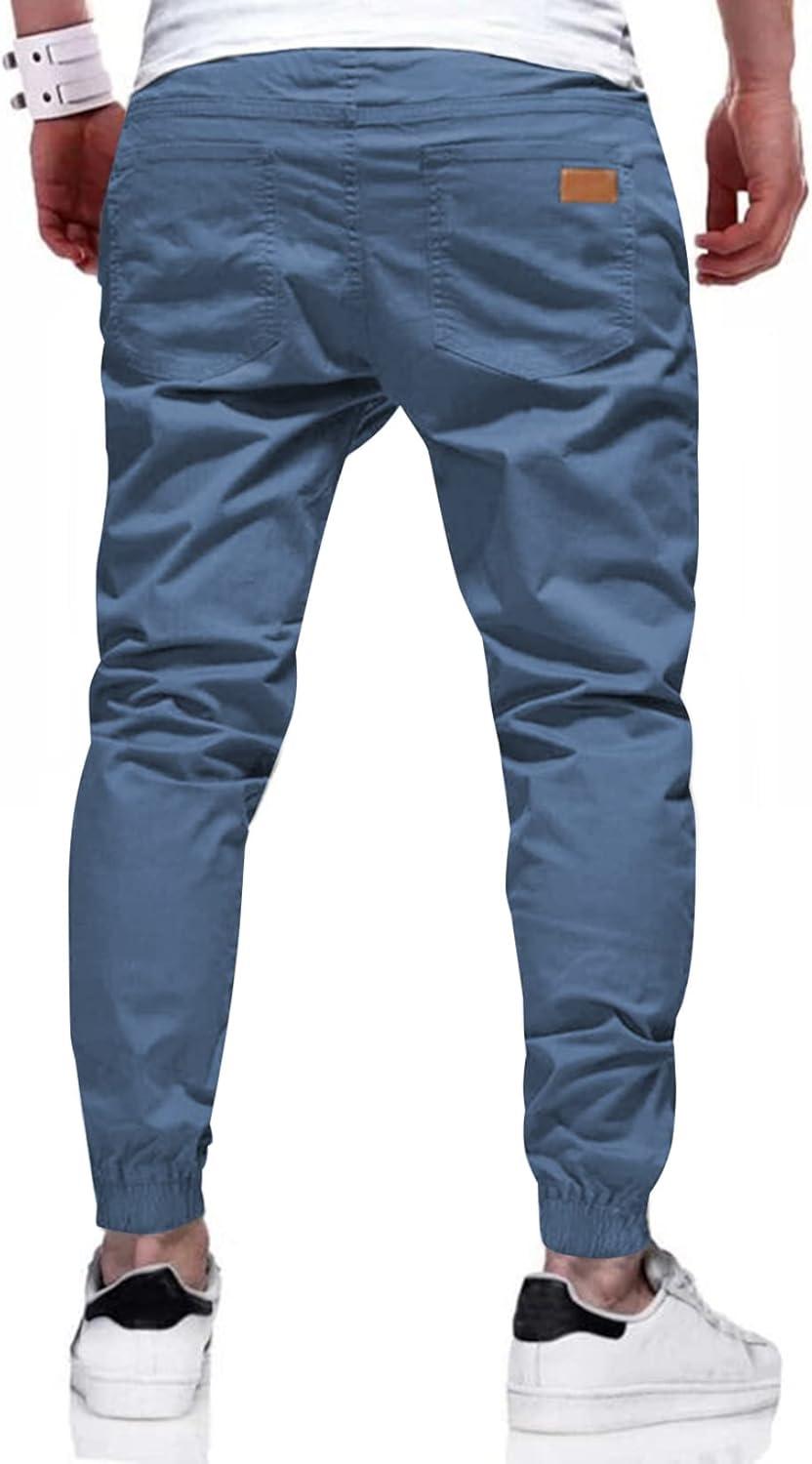imageJMIERR Mens Casual Joggers Pants Cotton Drawstring Chino Cargo Pants Hiking Outdoor Twill Track Jogging Sweatpants PantsBlue