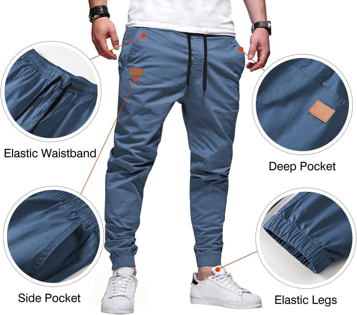 imageJMIERR Mens Casual Joggers Pants Cotton Drawstring Chino Cargo Pants Hiking Outdoor Twill Track Jogging Sweatpants PantsBlue