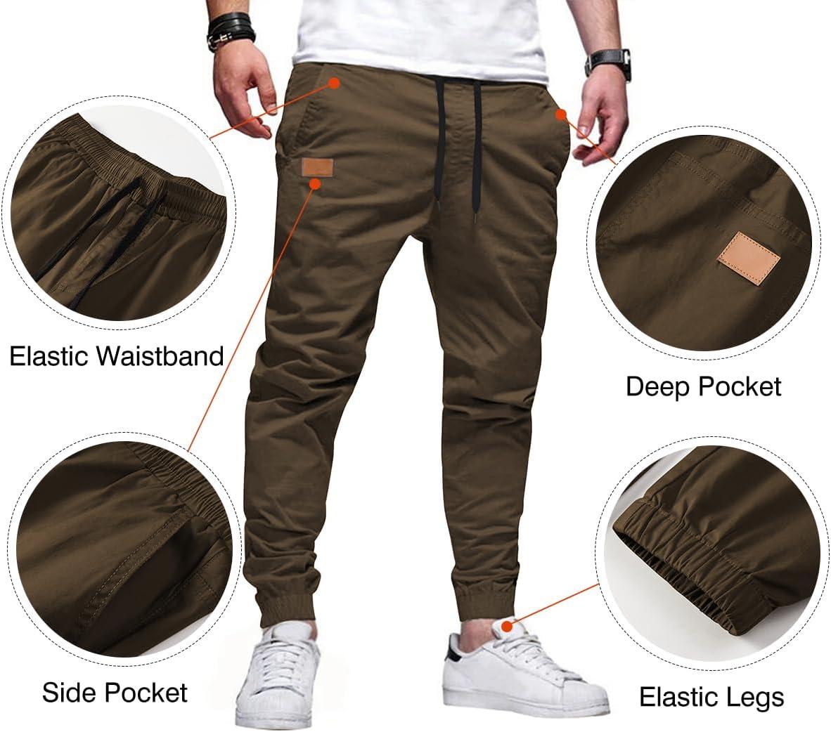 imageJMIERR Mens Casual Joggers Pants Cotton Drawstring Chino Cargo Pants Hiking Outdoor Twill Track Jogging Sweatpants PantsDark Brown