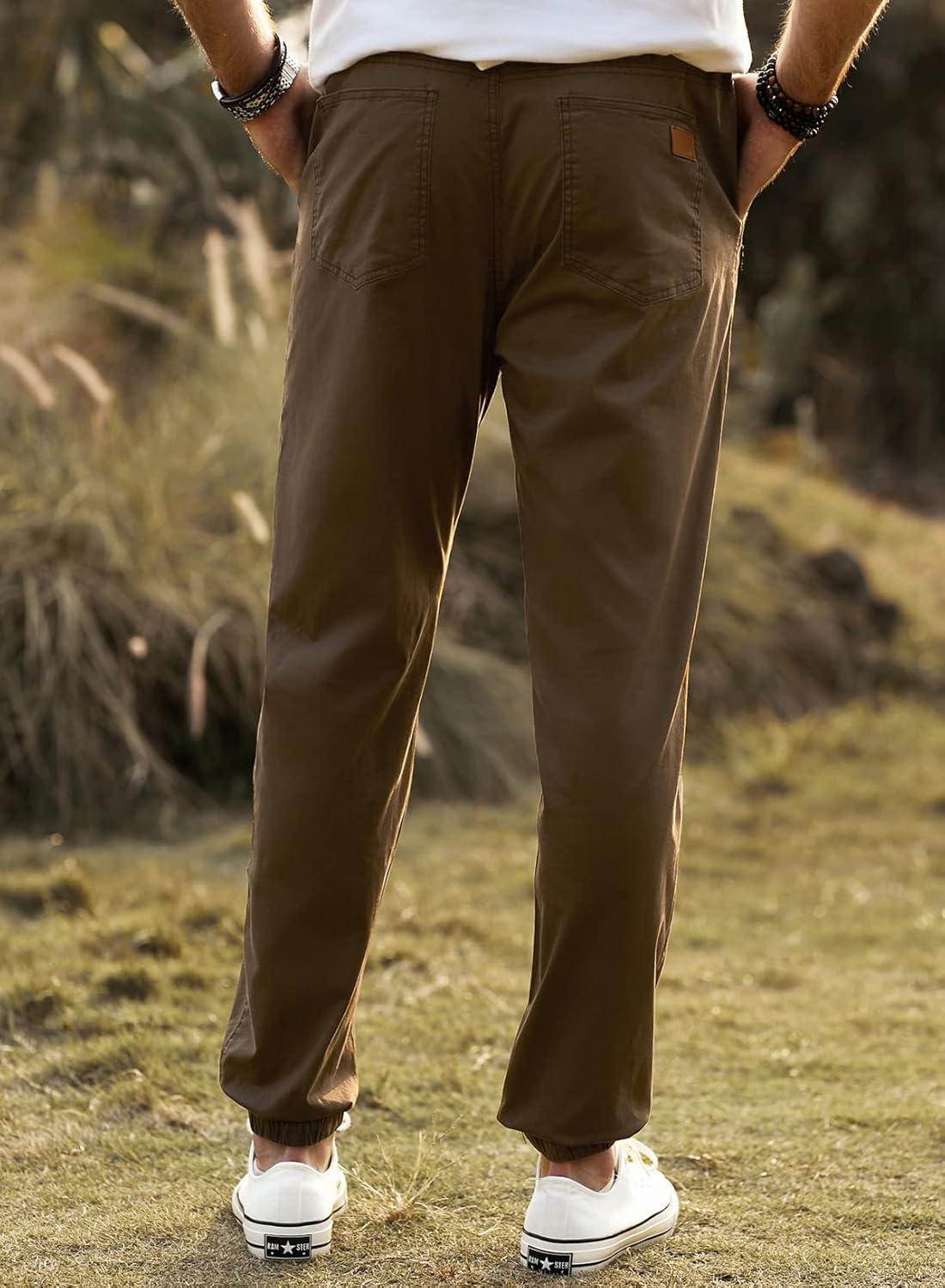 imageJMIERR Mens Casual Joggers Pants Cotton Drawstring Chino Cargo Pants Hiking Outdoor Twill Track Jogging Sweatpants PantsDark Brown