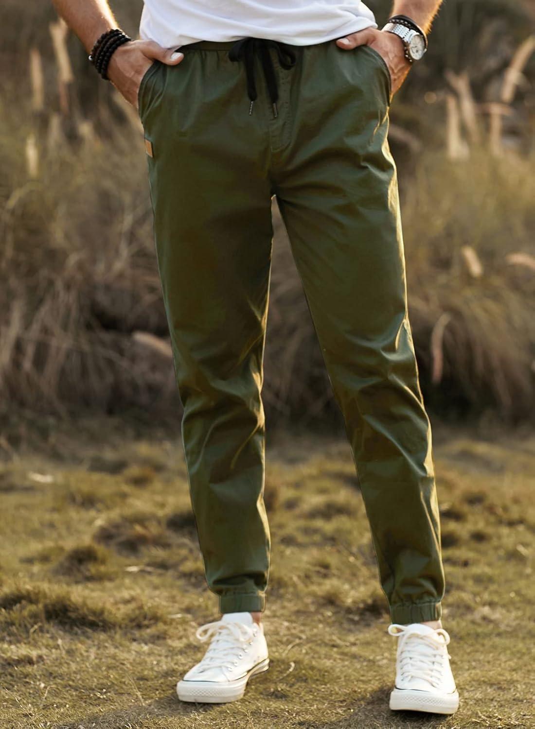 imageJMIERR Mens Casual Joggers Pants Cotton Drawstring Chino Cargo Pants Hiking Outdoor Twill Track Jogging Sweatpants PantsDark Green