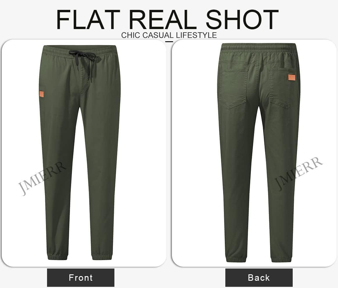 imageJMIERR Mens Casual Joggers Pants Cotton Drawstring Chino Cargo Pants Hiking Outdoor Twill Track Jogging Sweatpants PantsDark Green