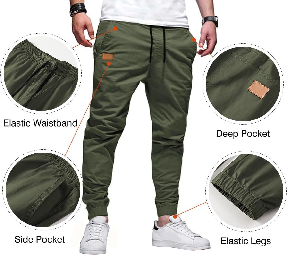 imageJMIERR Mens Casual Joggers Pants Cotton Drawstring Chino Cargo Pants Hiking Outdoor Twill Track Jogging Sweatpants PantsDark Green