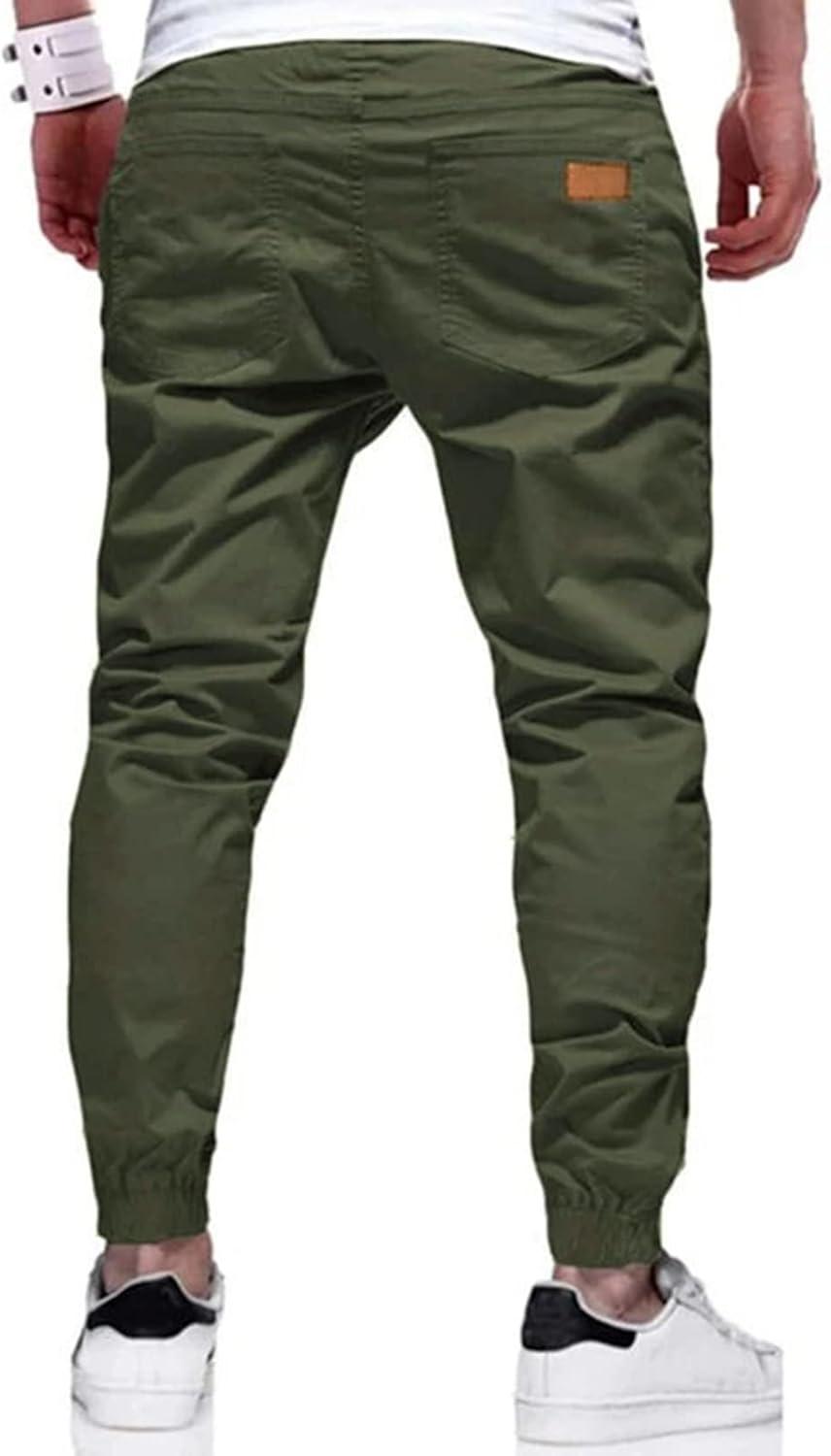 imageJMIERR Mens Casual Joggers Pants Cotton Drawstring Chino Cargo Pants Hiking Outdoor Twill Track Jogging Sweatpants PantsDark Green