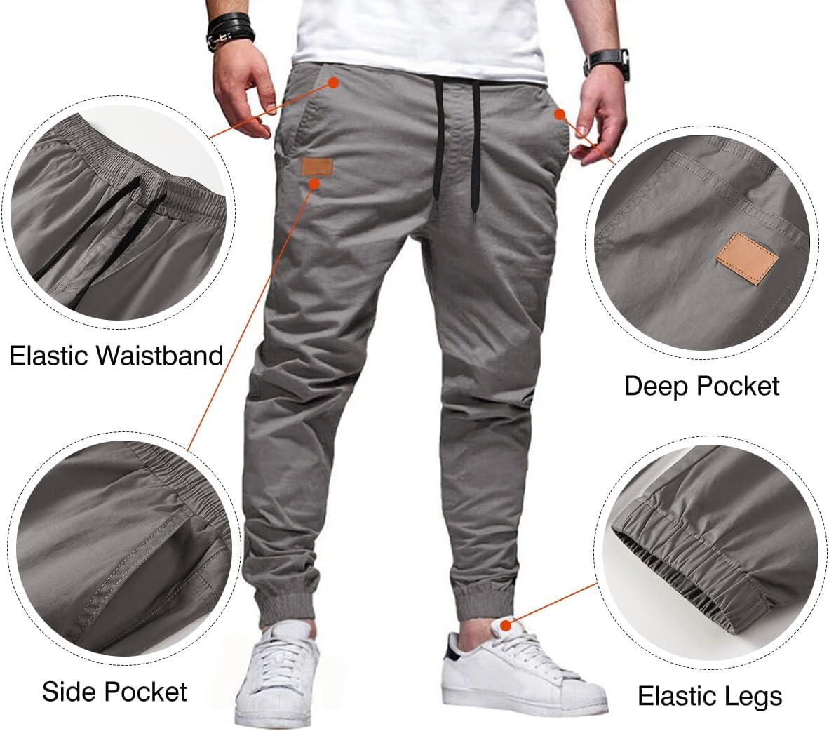 imageJMIERR Mens Casual Joggers Pants Cotton Drawstring Chino Cargo Pants Hiking Outdoor Twill Track Jogging Sweatpants PantsDark Grey